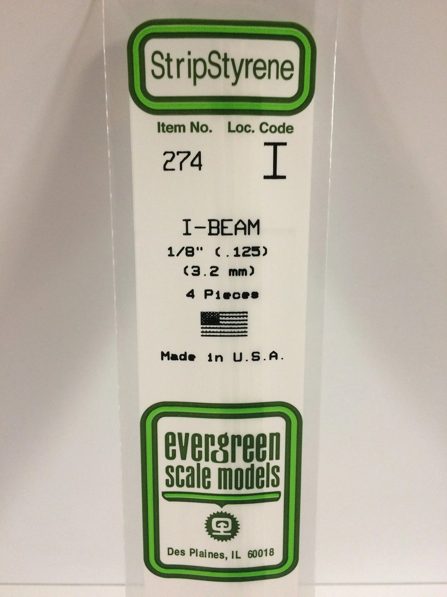 Evergreen White Polystyrene I-Beam 0.125" / 3.2mm x 35cm (4pce) 274