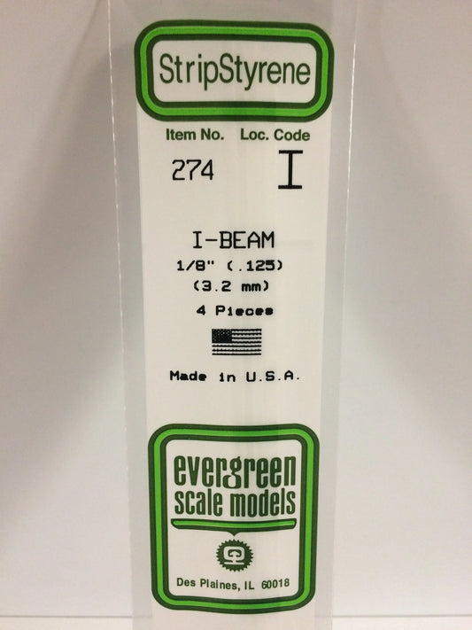 Evergreen White Polystyrene I-Beam 0.125" / 3.2mm x 35cm (4pce) 274