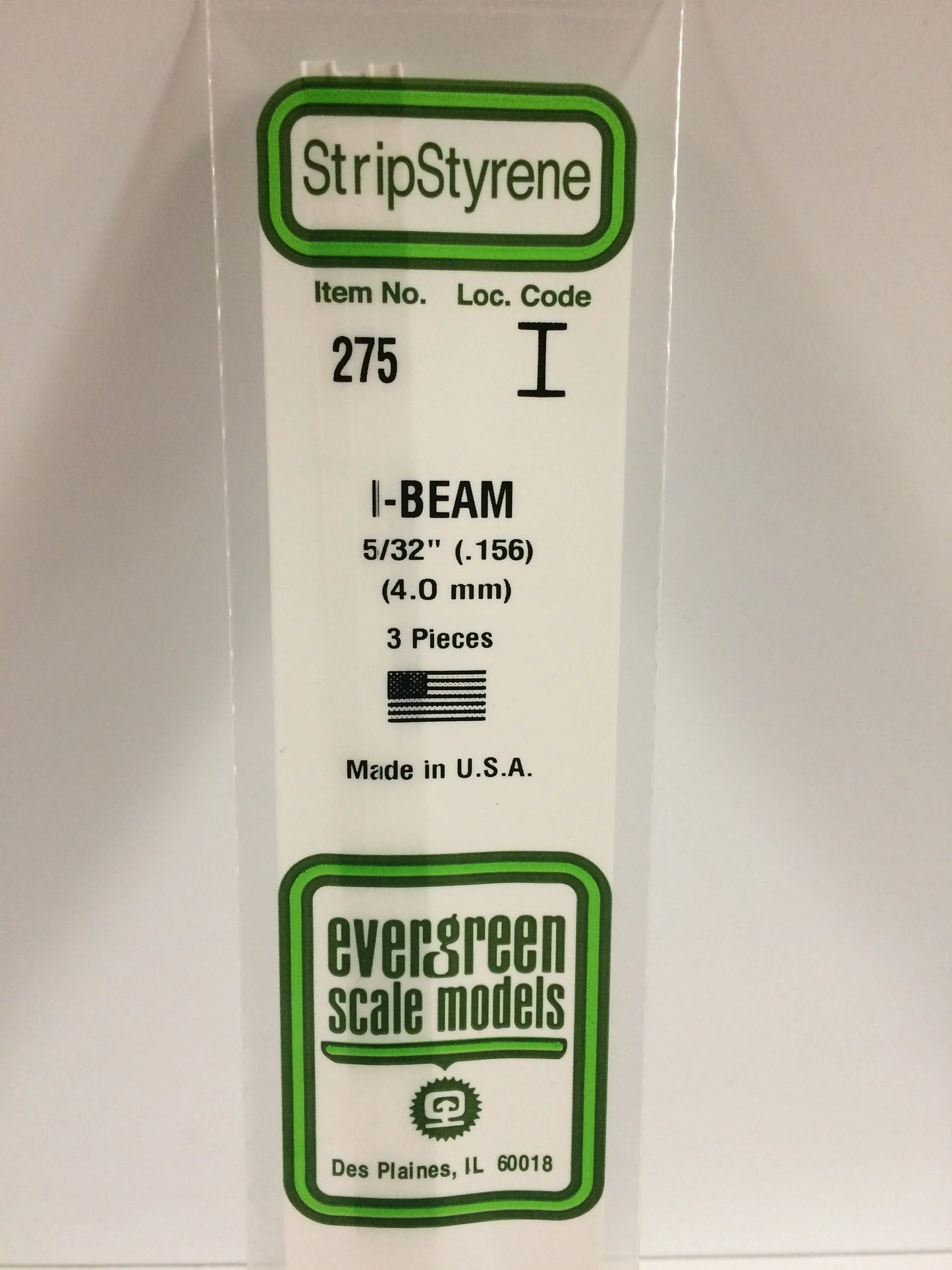 Evergreen White Polystyrene I-Beam 0.156" / 4.0mm x 35cm (3pce) 275