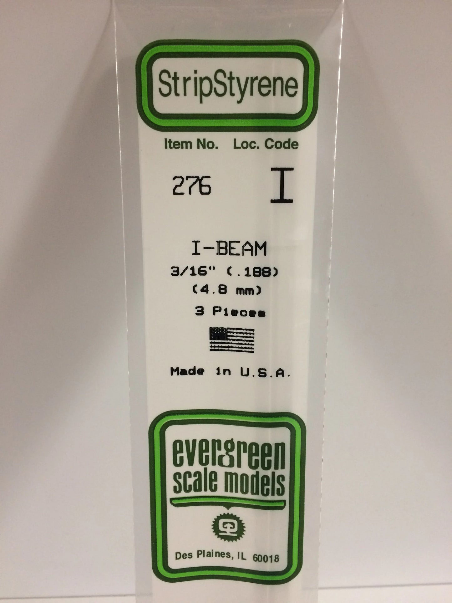 Evergreen White Polystyrene I-Beam 0.188" / 4.8mm x 35cm (3pce) 276