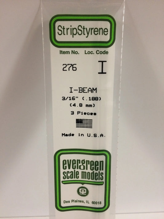 Evergreen White Polystyrene I-Beam 0.188" / 4.8mm x 35cm (3pce) 276