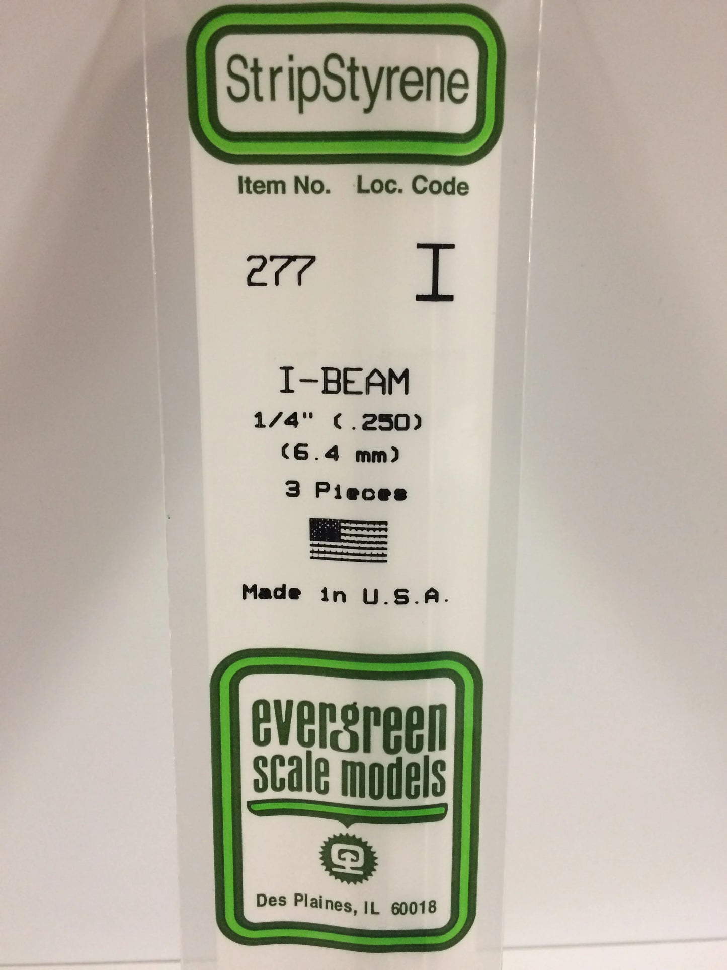 Evergreen White Polystyrene I-Beam 0.250" / 6.3mm x 35cm (3pce) 277