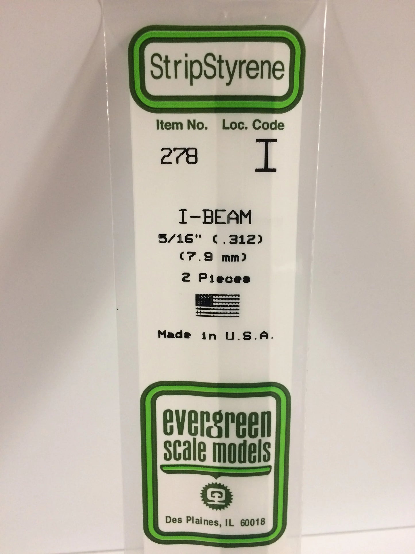 Evergreen White Polystyrene I-Beam 0.312" / 7.9mm x 35cm (2pce) 278