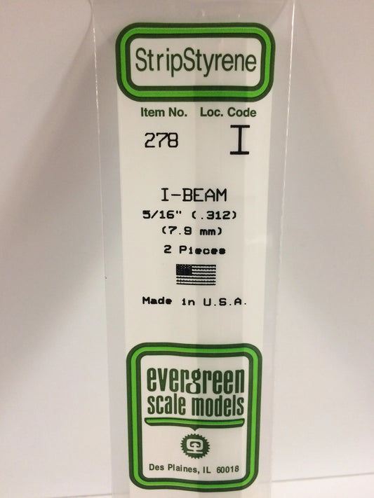 Evergreen White Polystyrene I-Beam 0.312" / 7.9mm x 35cm (2pce) 278