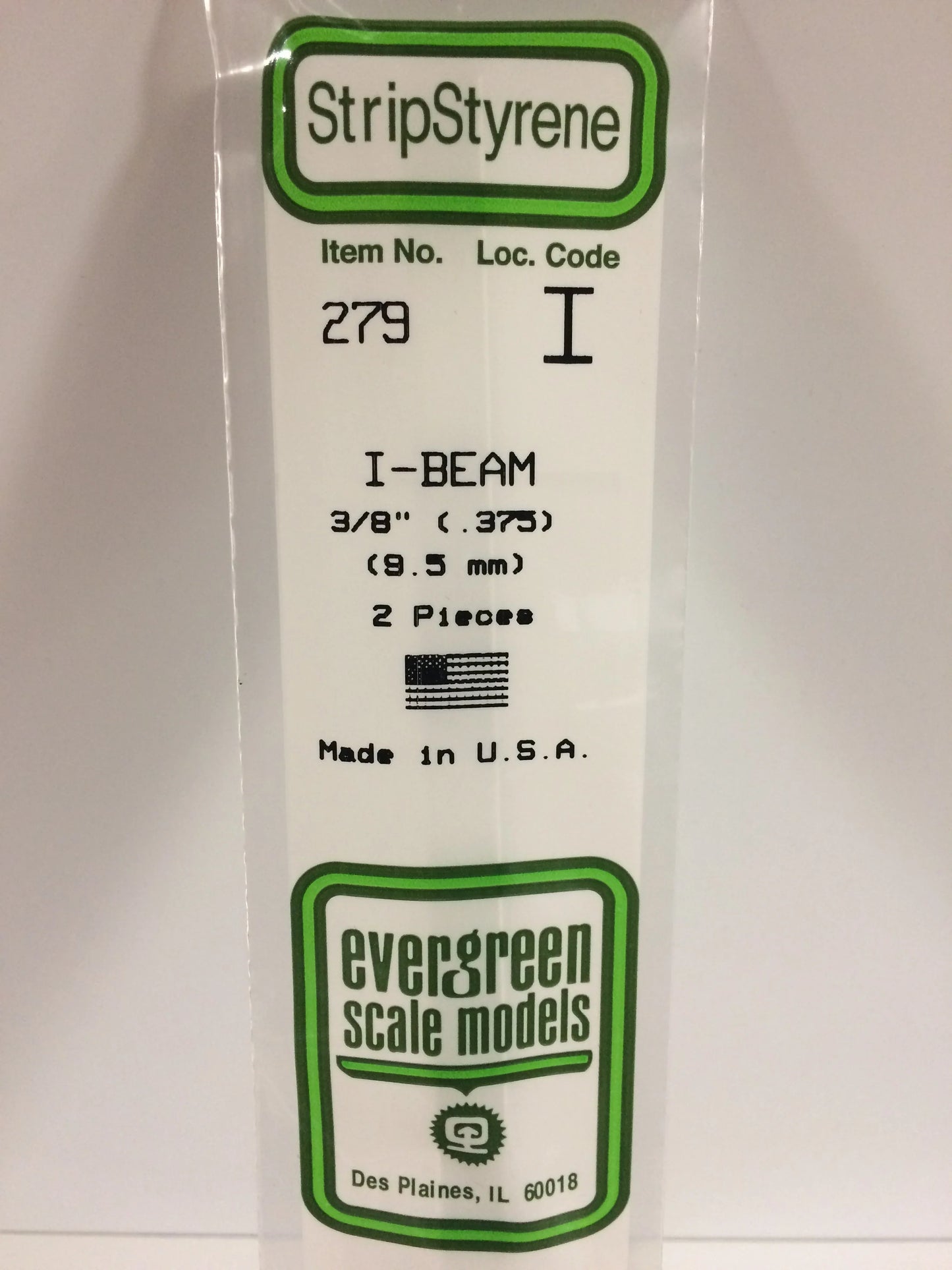 Evergreen White Polystyrene I-Beam 0.375" / 9.5mm x 35cm (2pce) 279