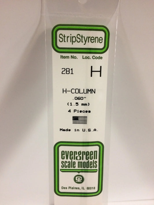 Evergreen White Polystyrene H-Beam 0.060" / 1.5mm x 35cm (4pce) 281