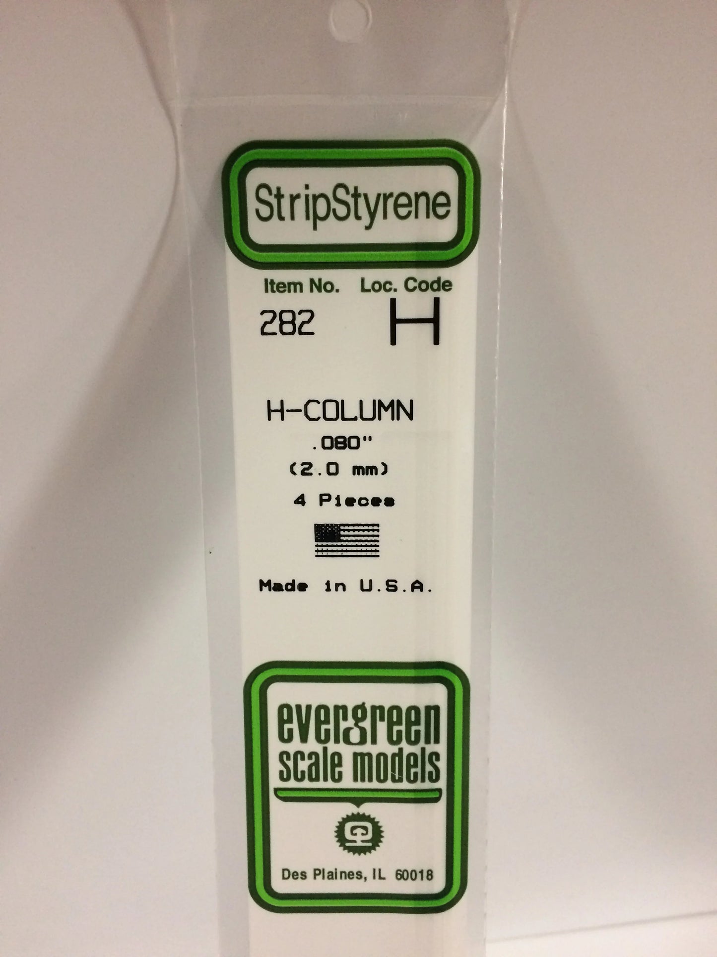 Evergreen White Polystyrene H-Beam 0.080" / 2.0mm x 35cm (4pce) 282