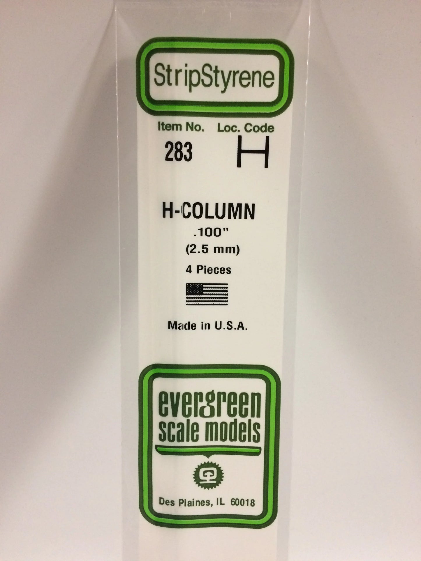 Evergreen White Polystyrene H-Beam 0.100" / 2.5mm x 35cm (4pce) 283