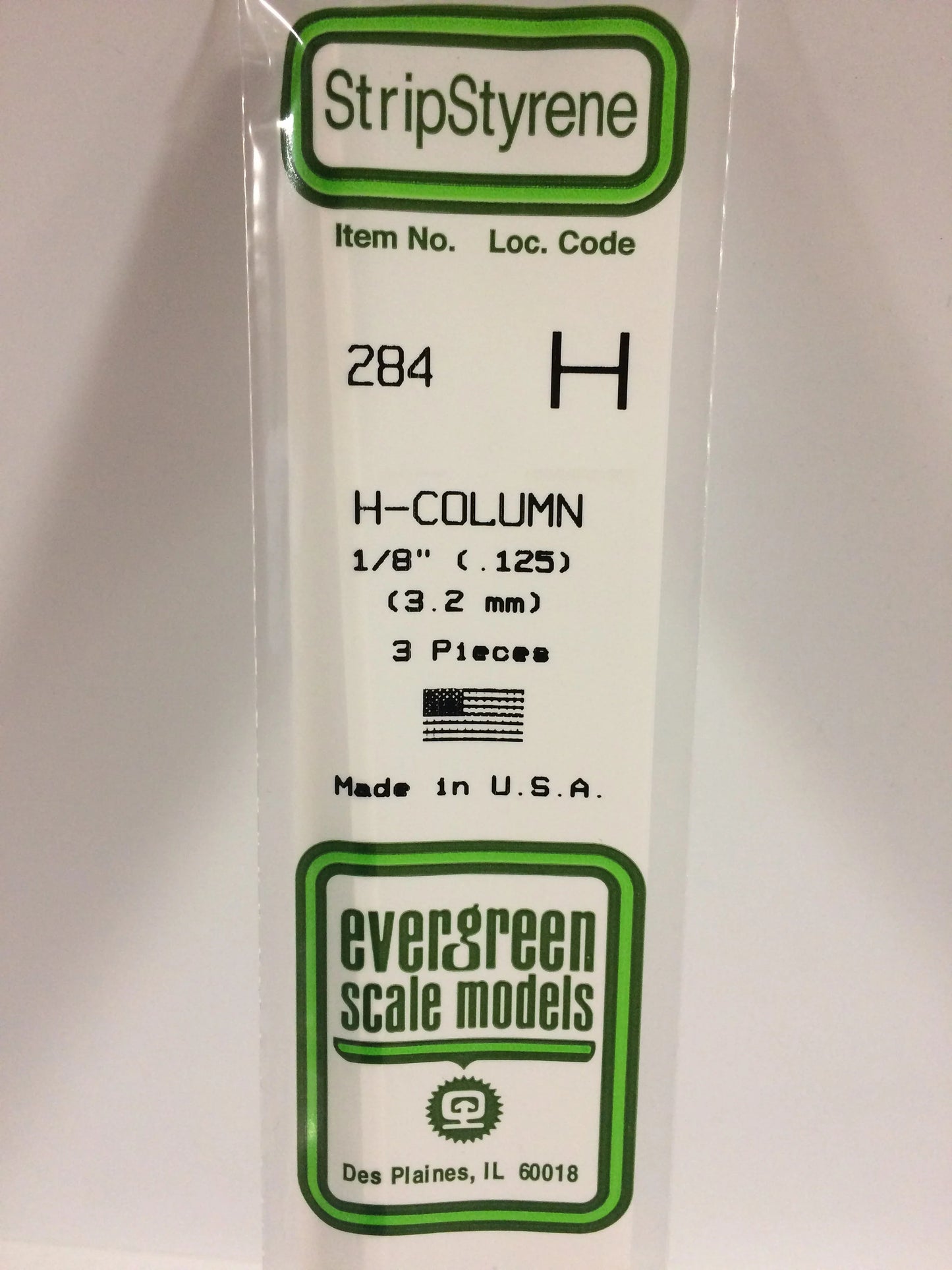 Evergreen White Polystyrene H-Beam 0.125" / 3.2mm x 35cm (3pce) 284