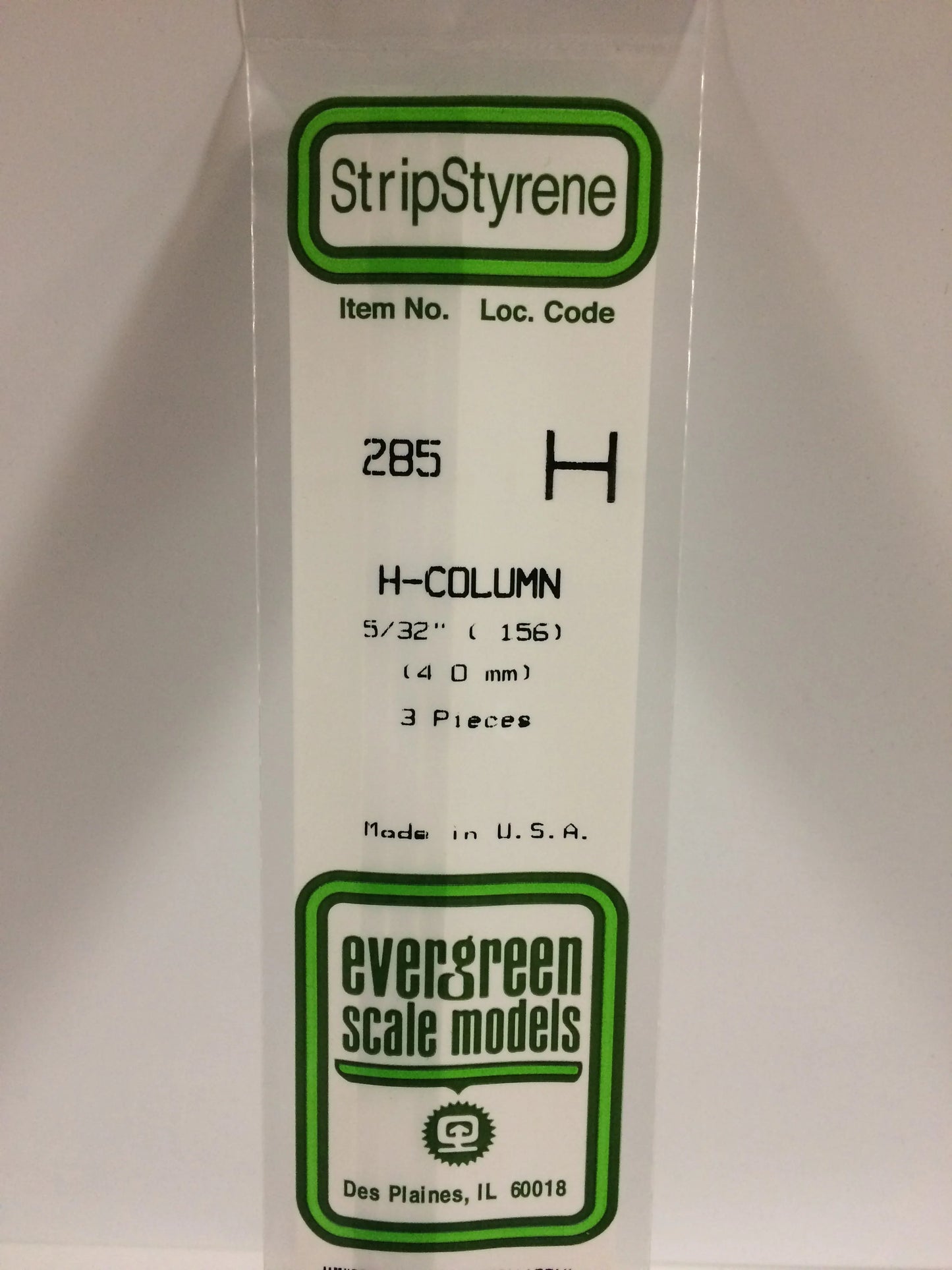 Evergreen White Polystyrene H-Beam 0.156" / 4.0mm x 35cm (3pce) 285