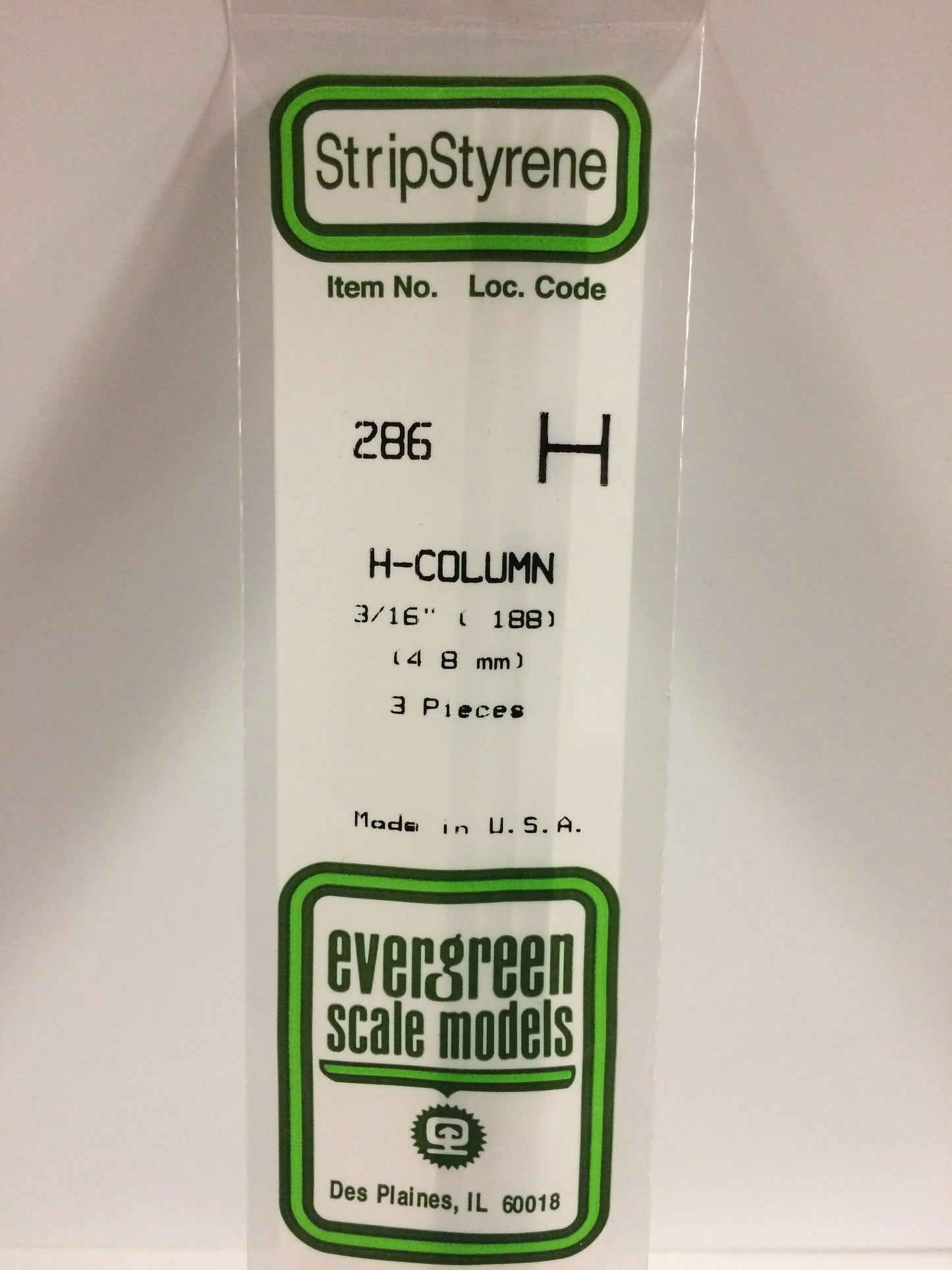 Evergreen White Polystyrene H-Beam 0.188" / 4.8mm x 35cm (3pce) 286