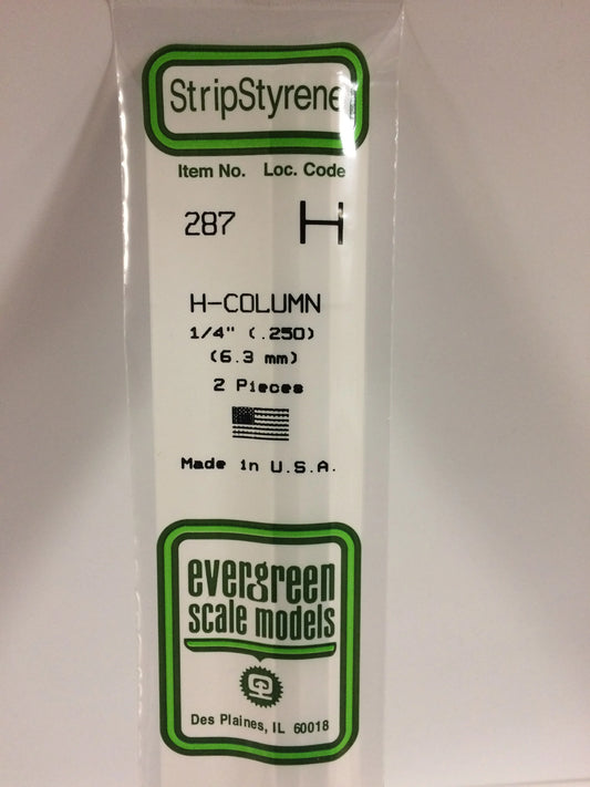 Evergreen White Polystyrene H-Beam 0.250" / 6.3mm x 35cm (2pce) 287