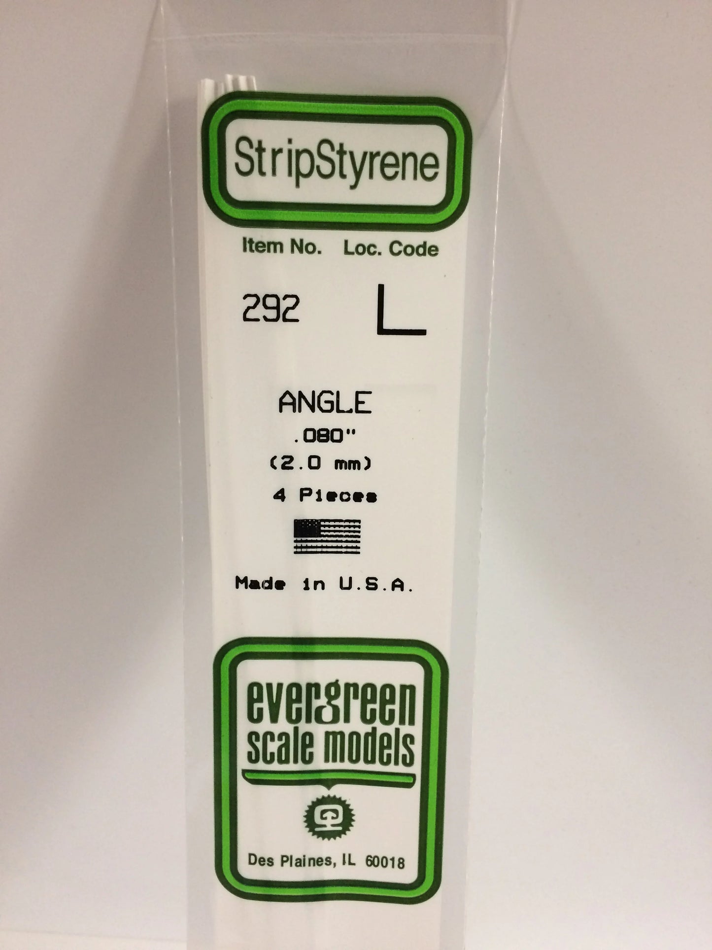 Evergreen White Polystyrene 90° Angle 0.080" / 2.0mm x 35cm (4pce) 292