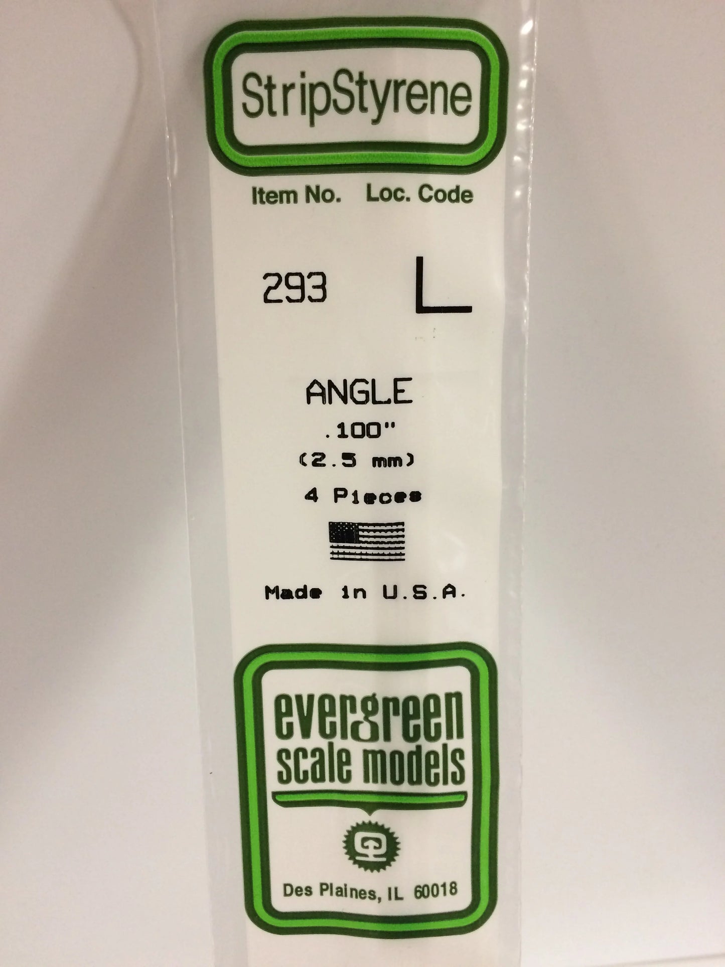 Evergreen White Polystyrene 90° Angle 0.100" / 2.5mm x 35cm (4pce) 293