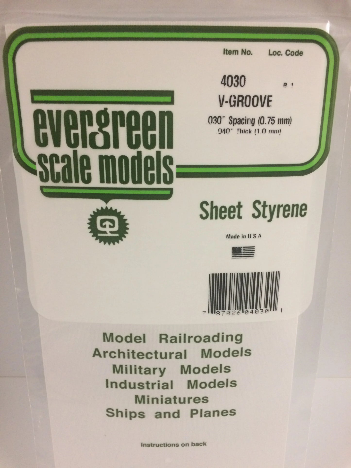 Evergreen White Polystyrene 0.030"(0.75mm) V Groove Siding 0.040" / 1.0mm x 35cm (1pce) 4030