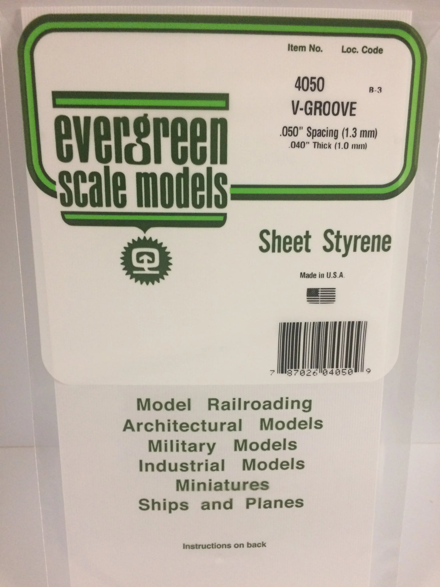 Evergreen White Polystyrene 0.050"(1.3mm) V Groove Siding 0.040" / 1.0mm x 35cm (1pce) 4050