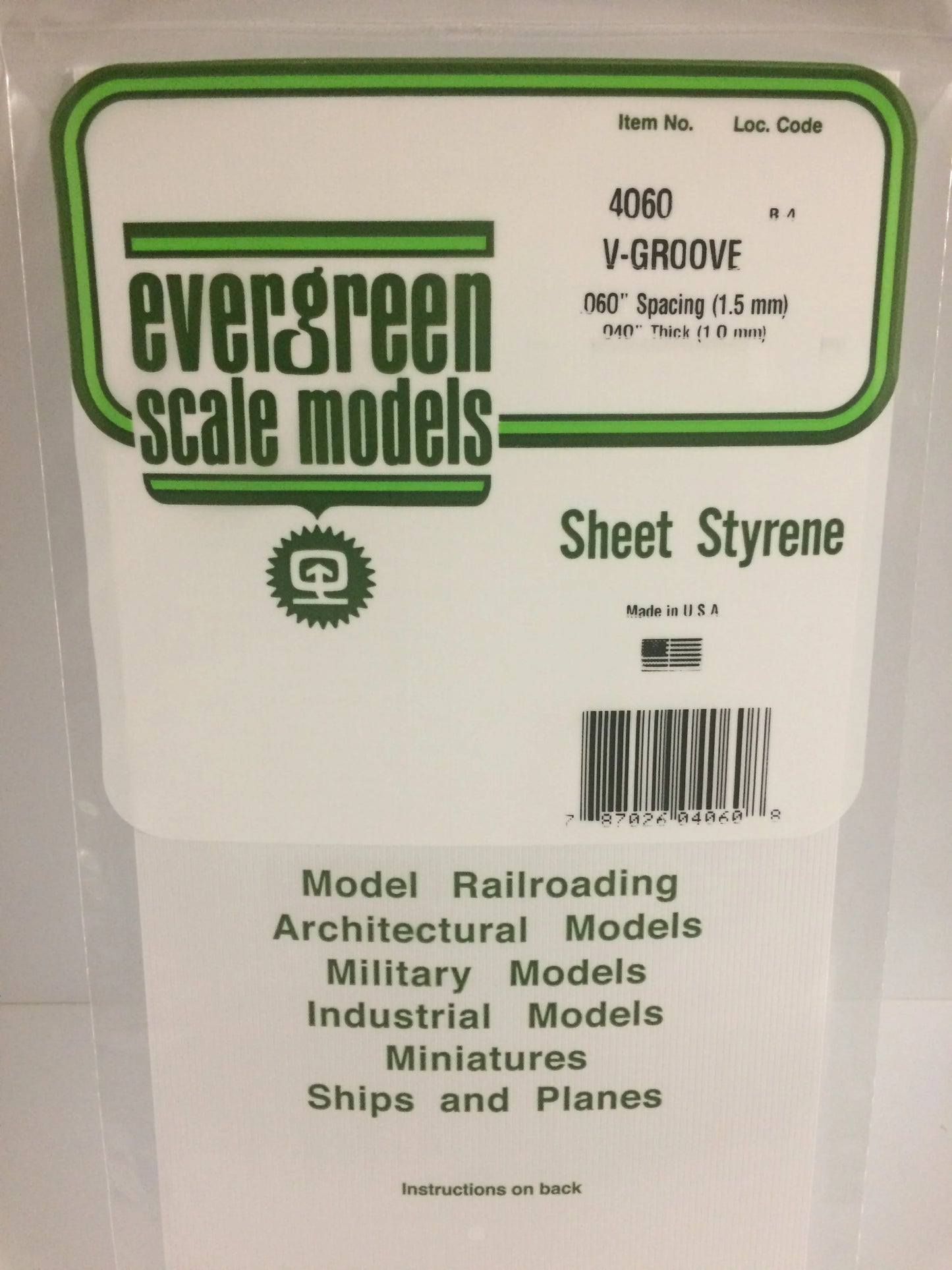 Evergreen White Polystyrene 0.060"(1.5mm) V Groove Siding 0.040" / 1.0mm x 35cm (1pce) 4060