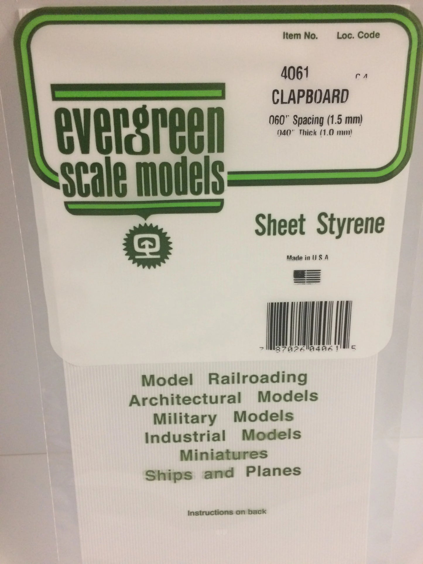 Evergreen White Polystyrene 0.060"(1.5mm) Clapboard Siding 0.040" / 1.0mm x 35cm (1pce) 4061