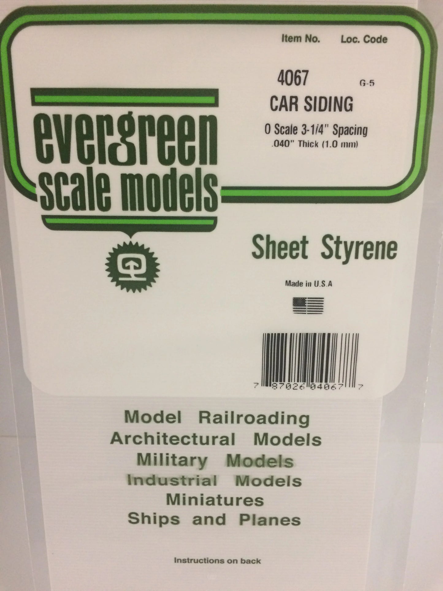 Evergreen White Polystyrene 0.067"(1.69mm) Freight Car Siding 0.040" / 1.0mm x 35cm (1pce) 4067