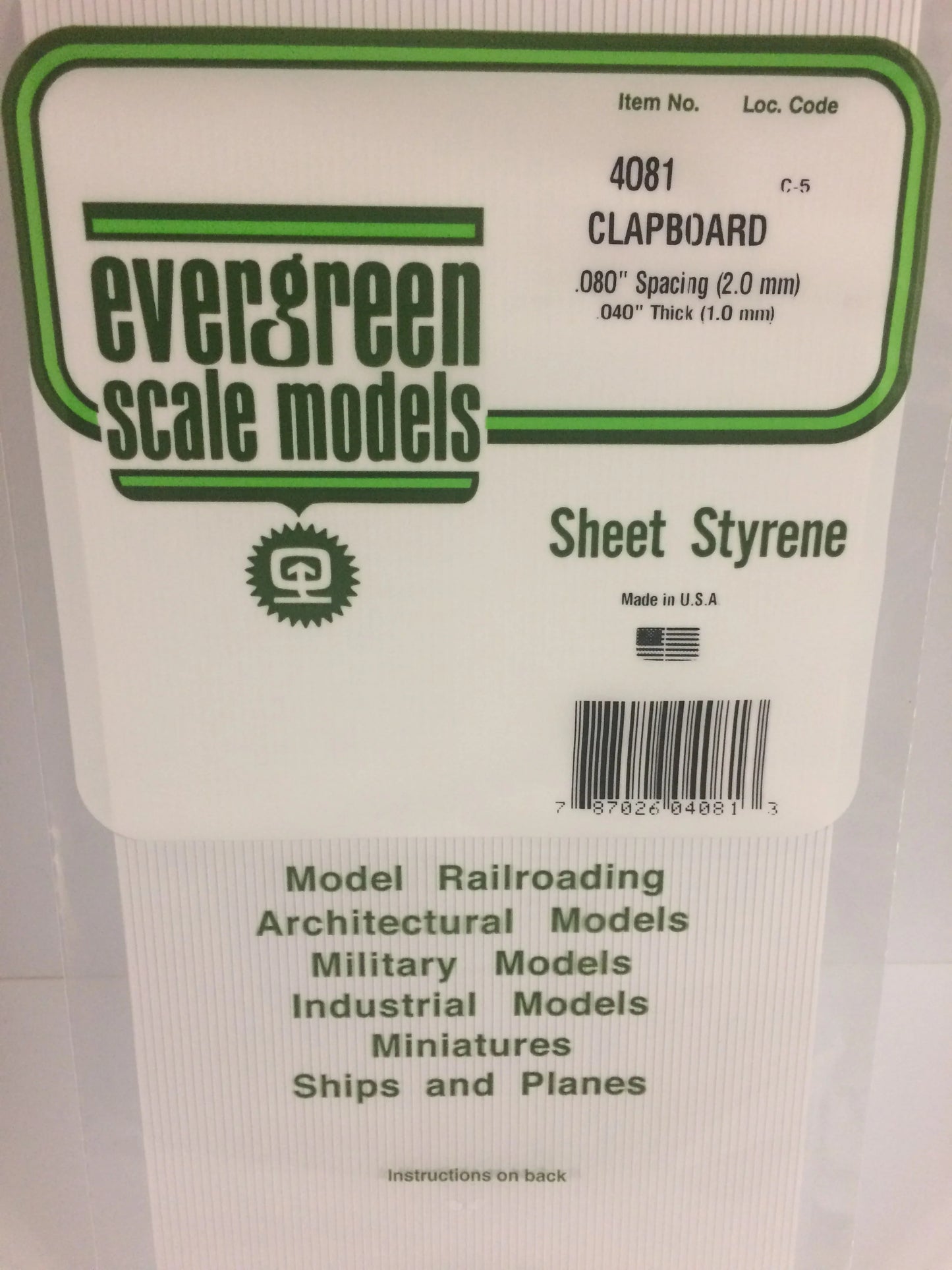 Evergreen White Polystyrene 0.080"(2.0mm) Clapboard Siding 0.040" / 1.0mm x 35cm (1pce) 4081