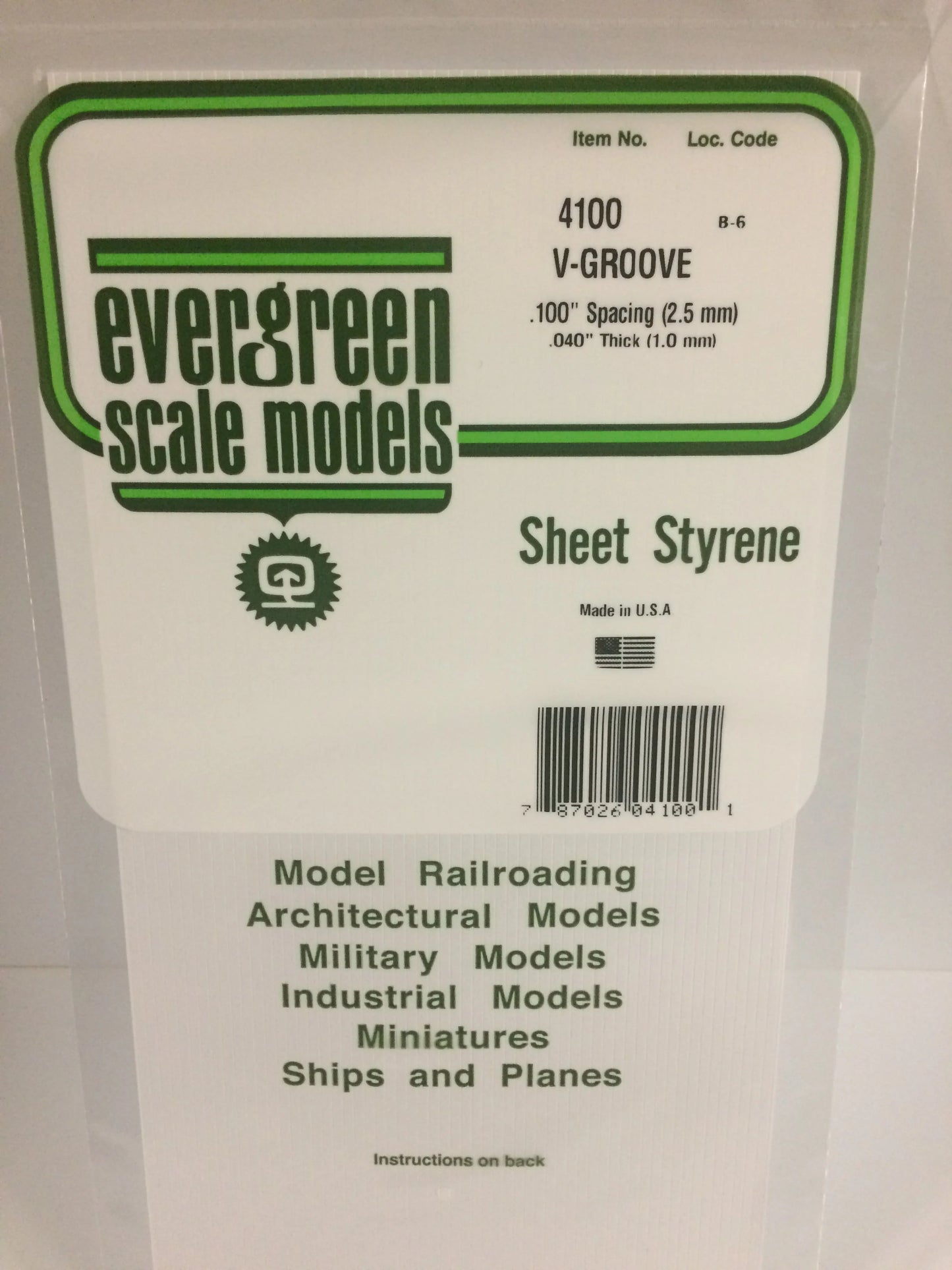 Evergreen White Polystyrene 0.100"(2.5mm) V Groove Siding 0.040" / 1.0mm x 35cm (1pce) 4100