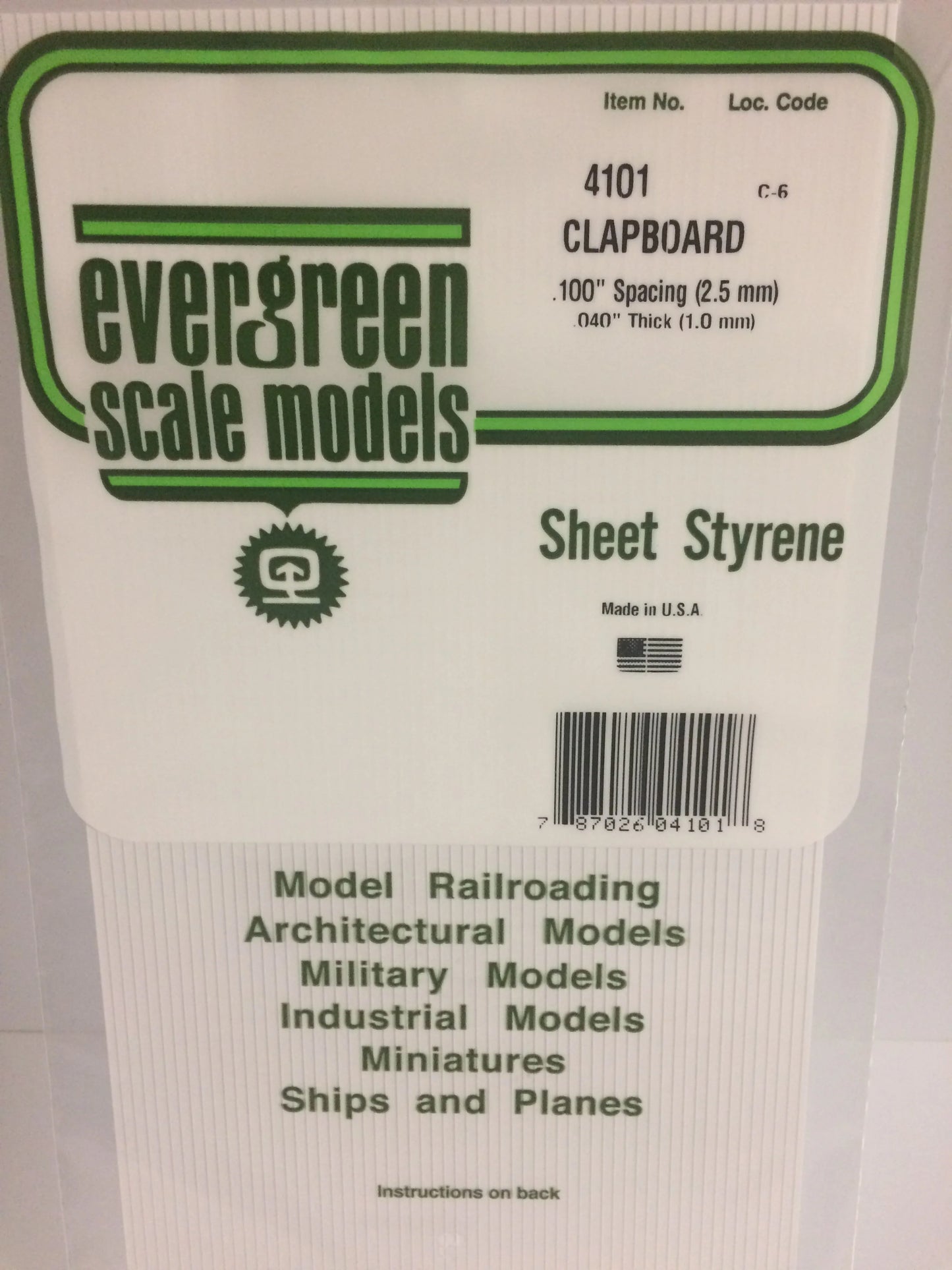 Evergreen White Polystyrene 0.100"(2.5mm) Clapboard Siding 0.040" / 1.0mm x 35cm (1pce) 4101