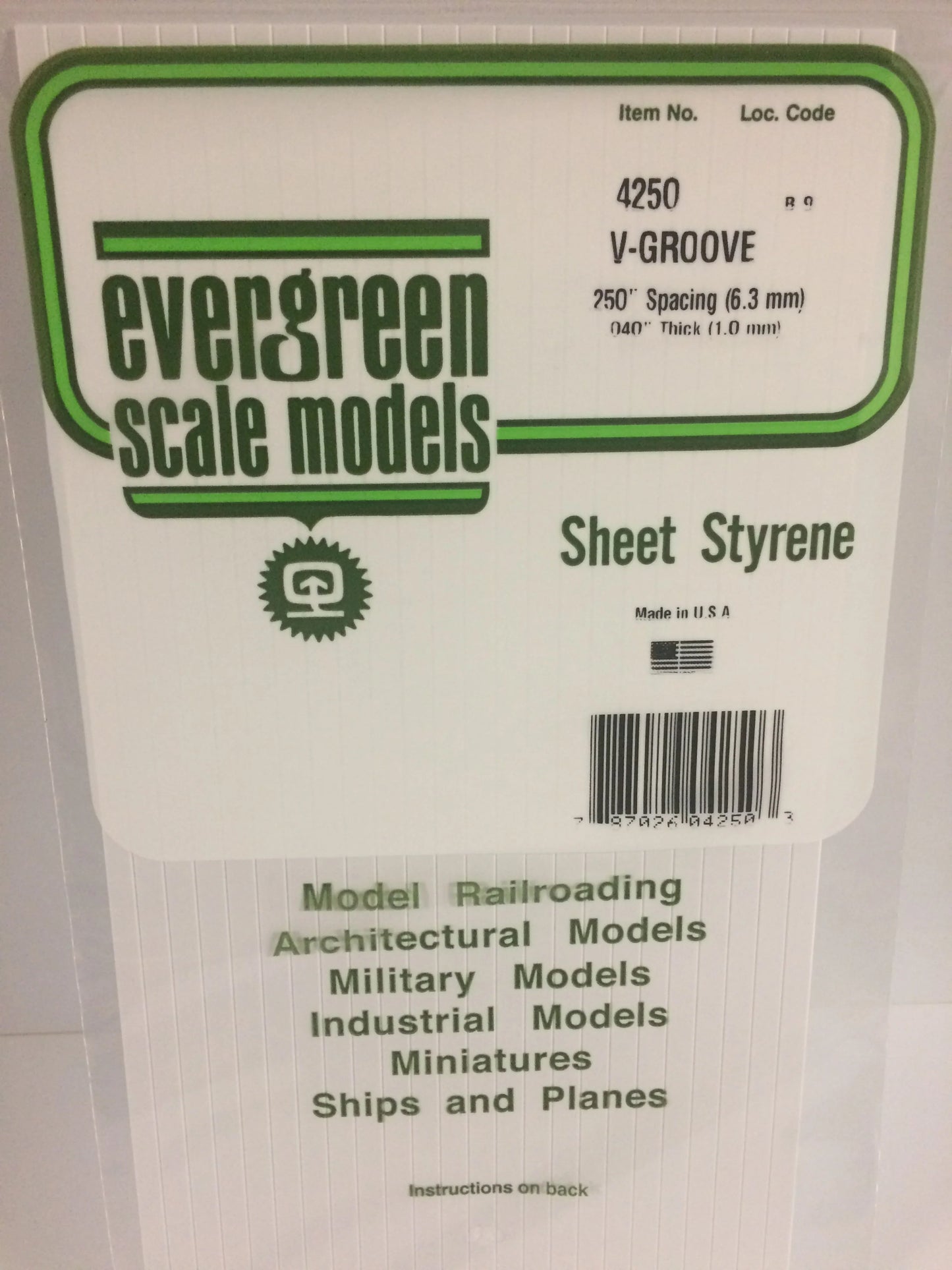 Evergreen White Polystyrene 0.250"(6.3mm) V Groove Siding 0.040" / 1.0mm x 35cm (1pce) 4250