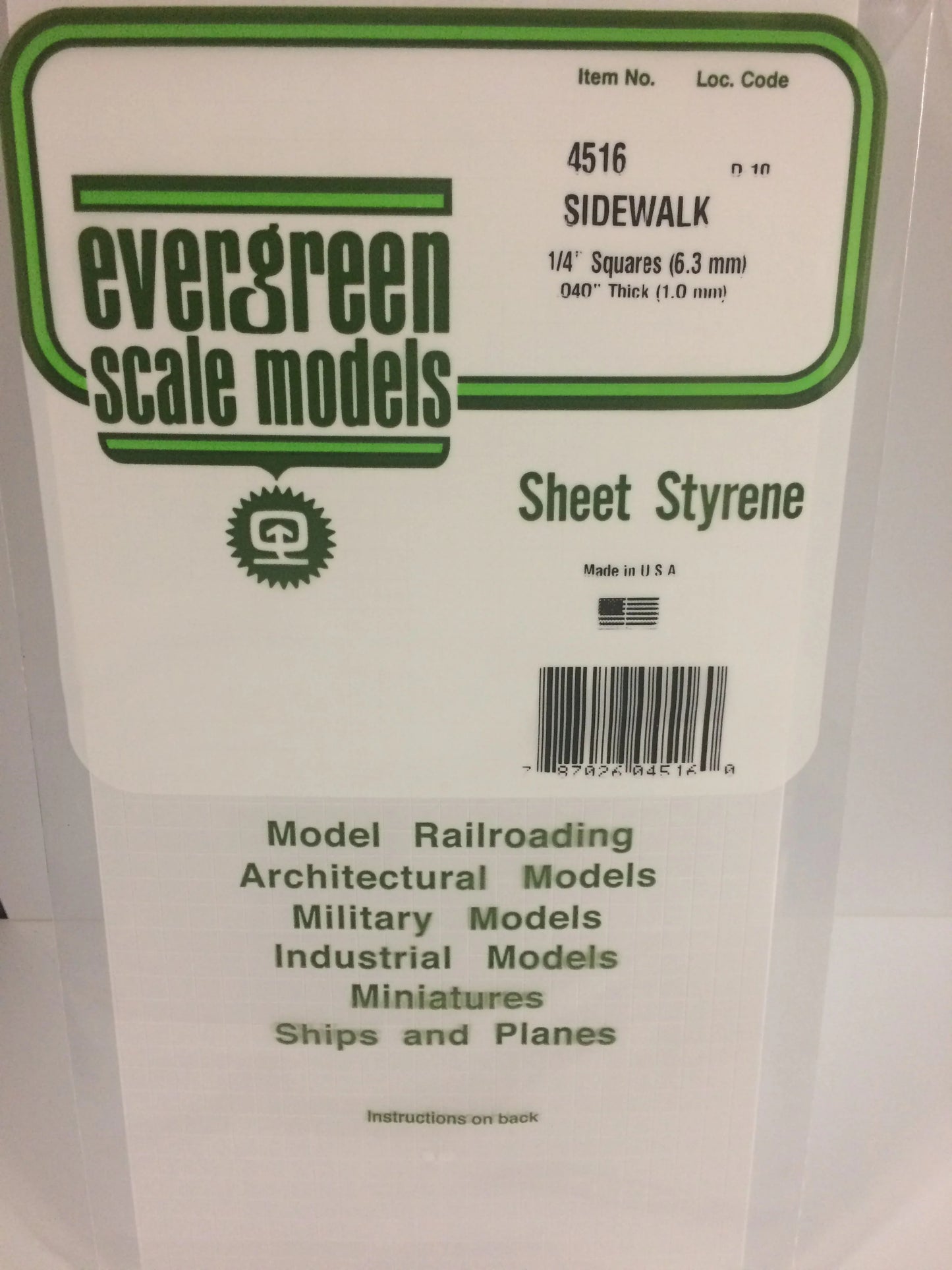 Evergreen White Polystyrene 1/4"(6.3mm) Square Tile 0.040" / 1.0mm x 35cm (1pce) 4516