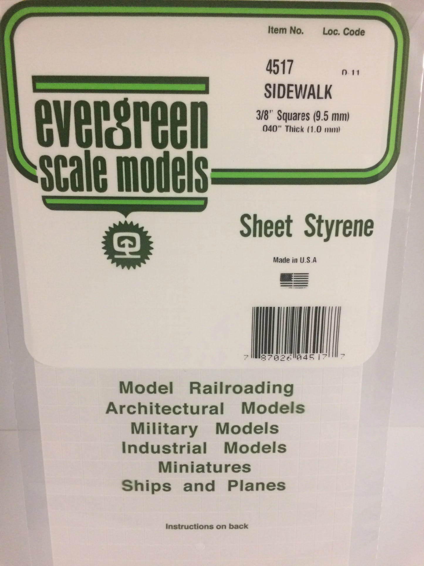Evergreen White Polystyrene 3/8"(9.5mm) Square Tile 0.040" / 1.0mm x 35cm (1pce) 4517