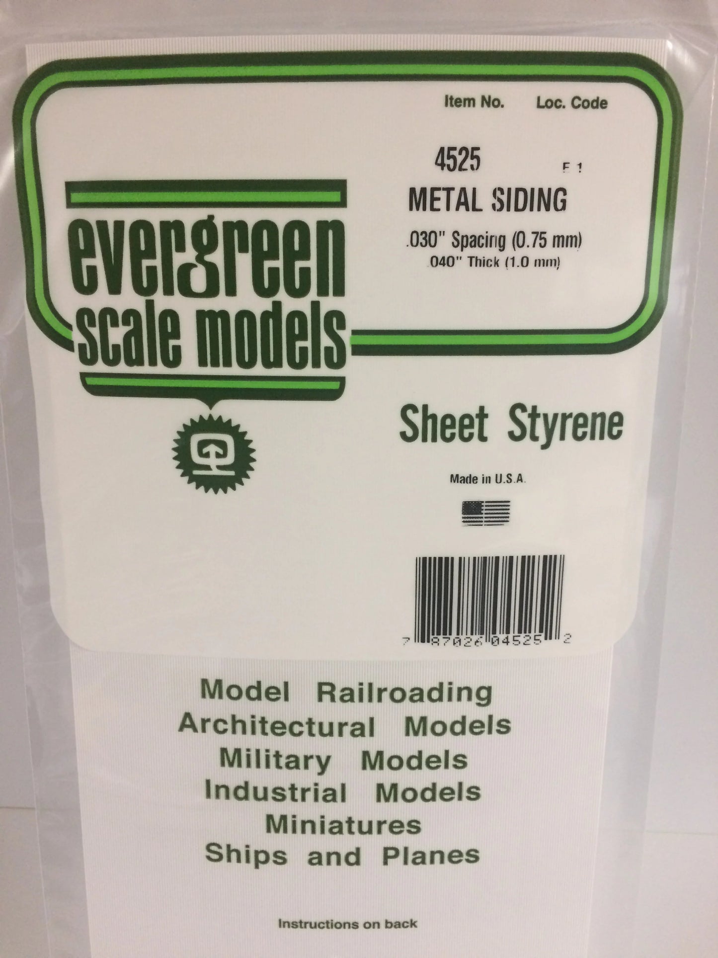 Evergreen White Polystyrene 0.030"(0.75mm) Metal Siding 0.040" / 1.0mm x 35cm (1pce) 4525