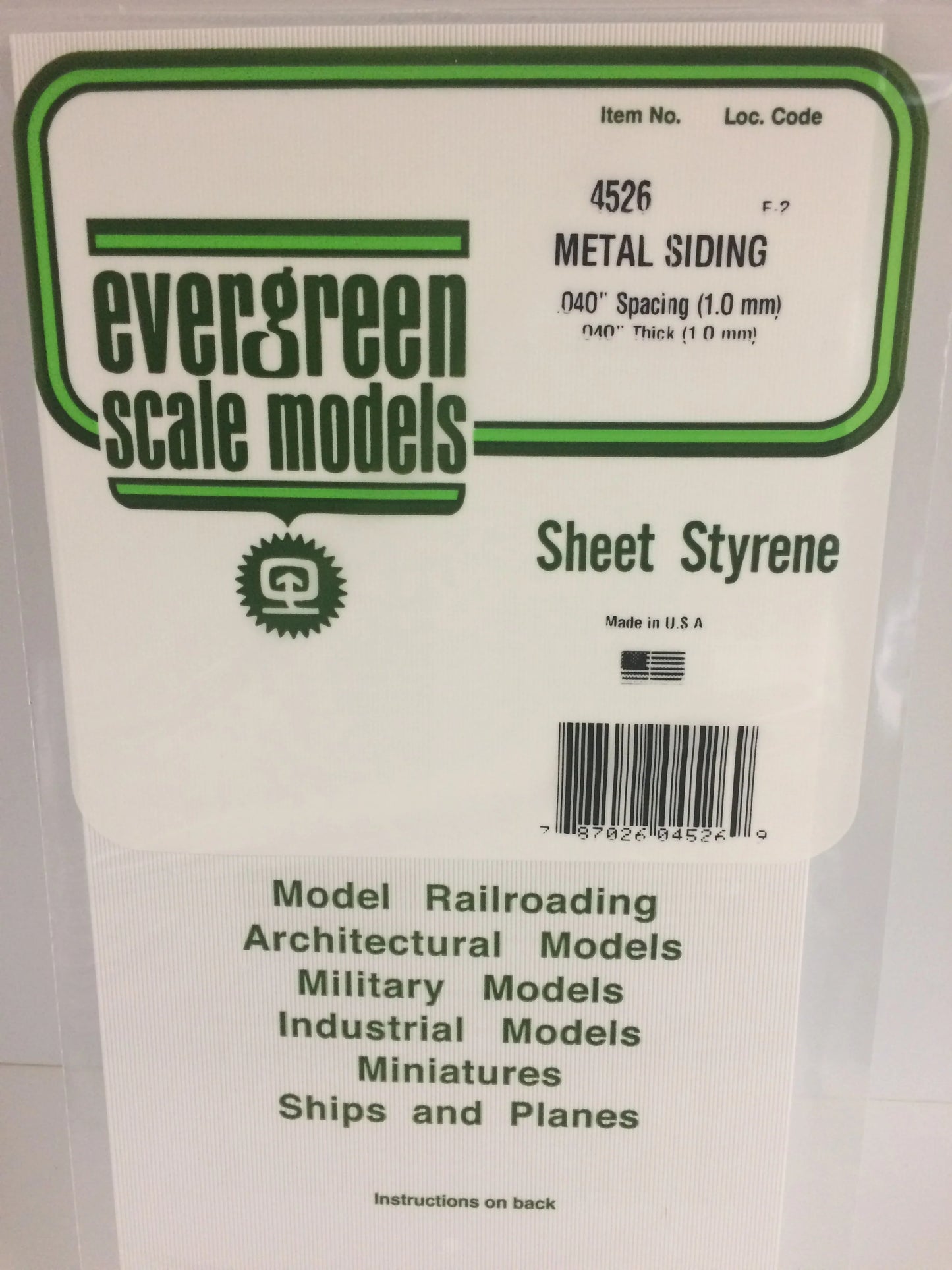 Evergreen White Polystyrene 0.040"(1.0mm) Metal Siding 0.040" / 1.0mm x 35cm (1pce) 4526