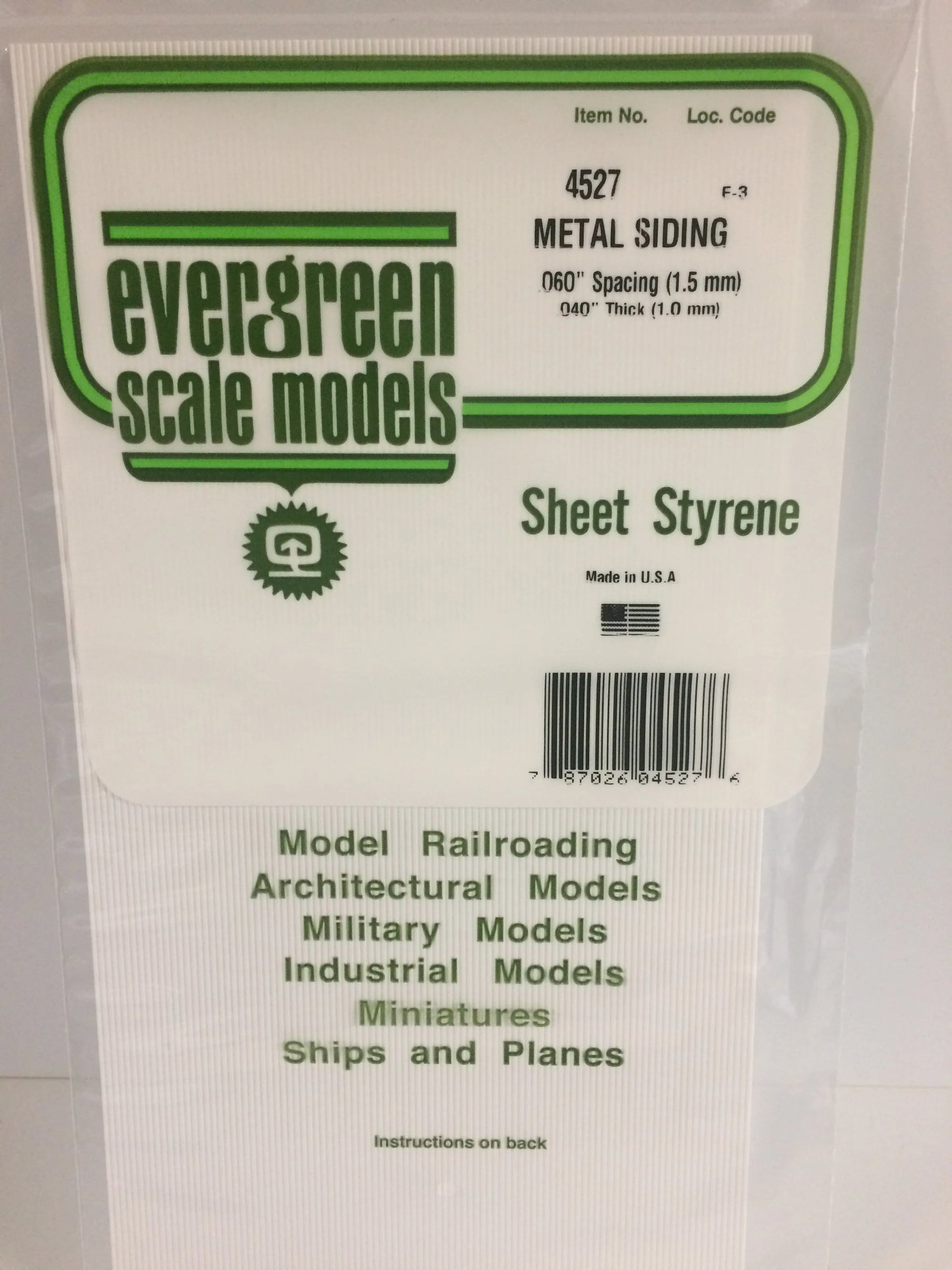 Evergreen White Polystyrene 0.060"(1.5mm) Metal Siding 0.040" / 1.0mm x 35cm (1pce) 4527