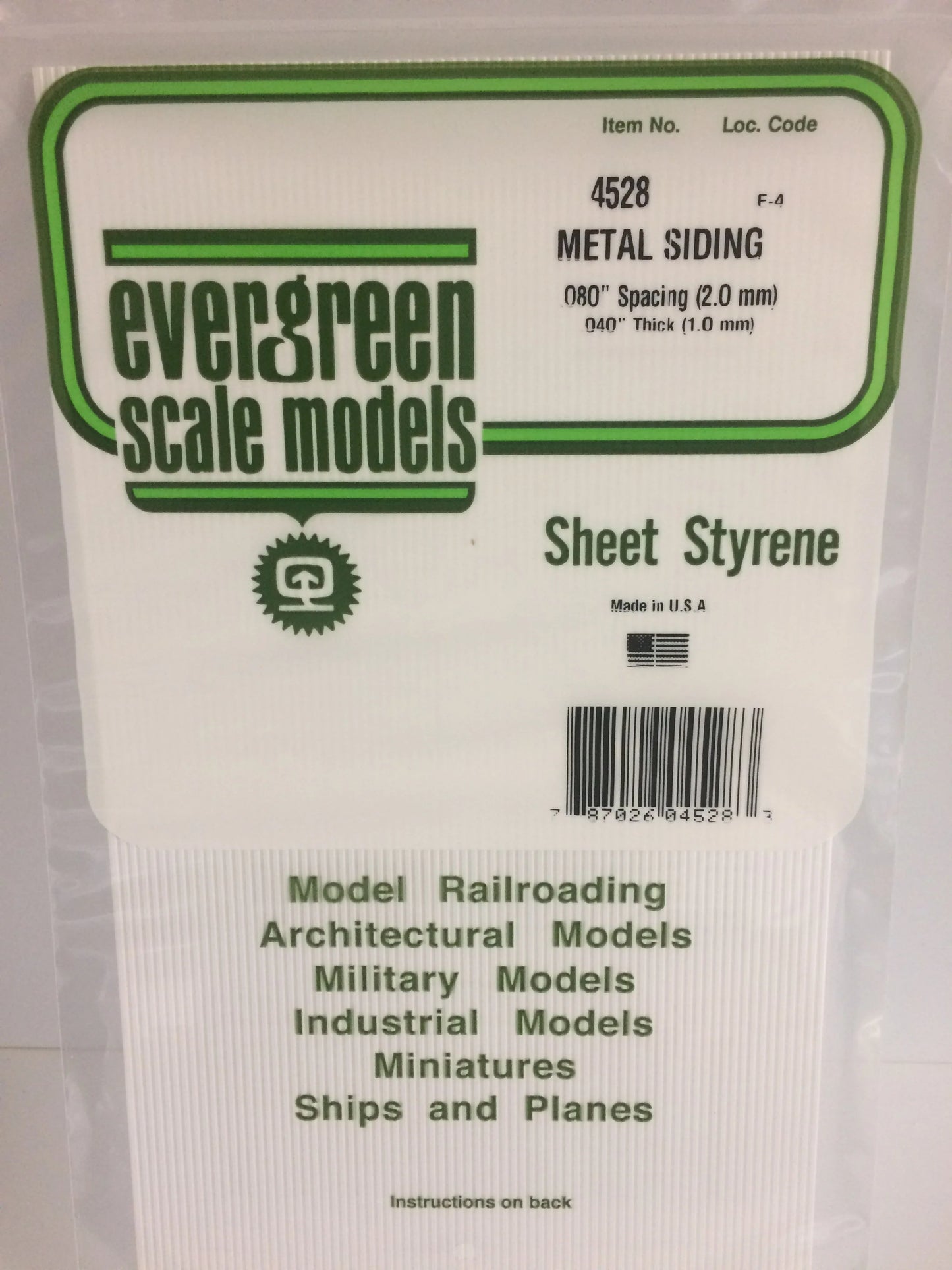 Evergreen White Polystyrene 0.080"(2.0mm) Metal Siding 0.040" / 1.0mm x 35cm (1pce) 4528