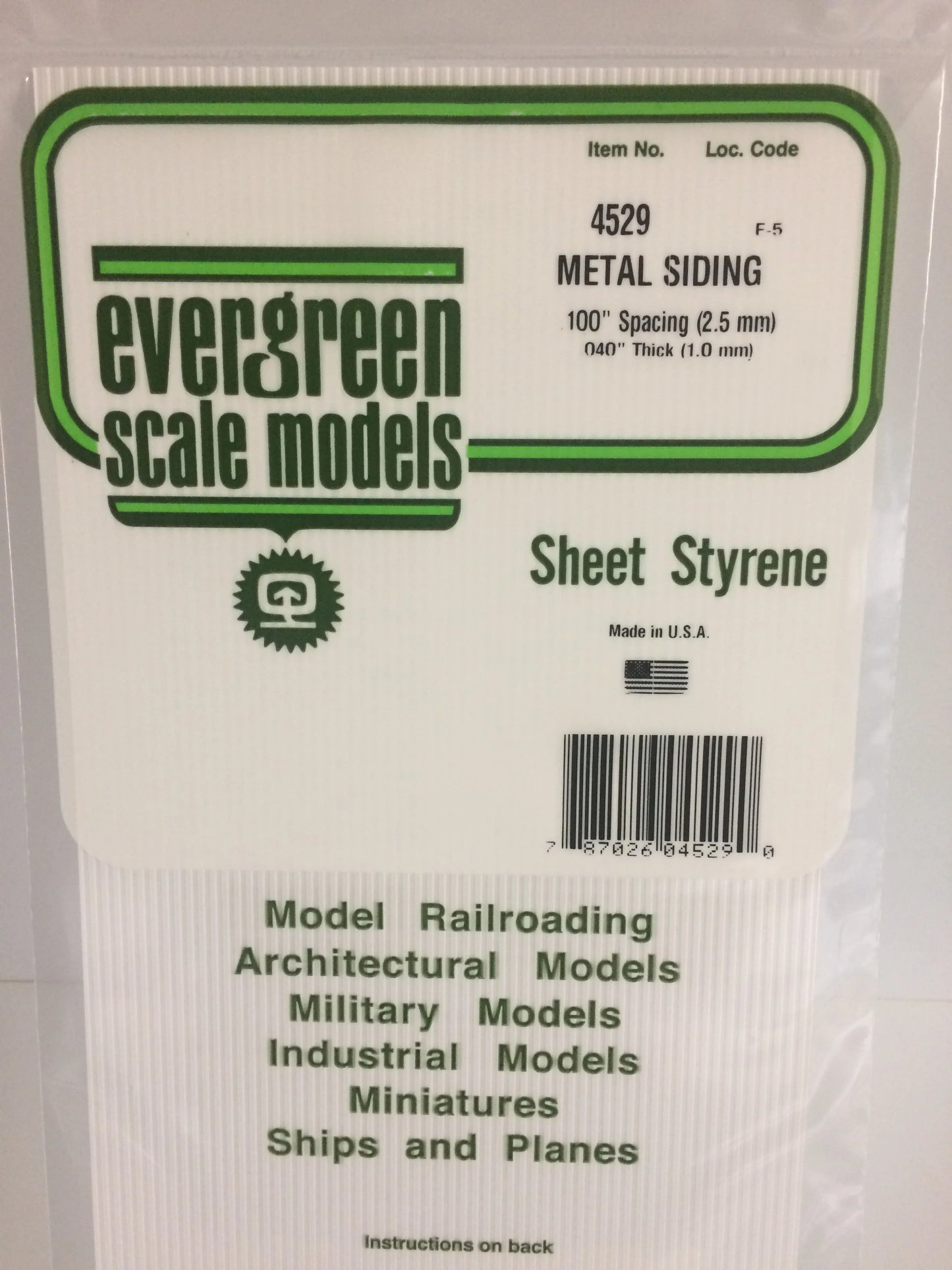 Evergreen White Polystyrene 0.100"(2.5mm) Metal Siding 0.040" / 1.0mm x 35cm (1pce) 4529