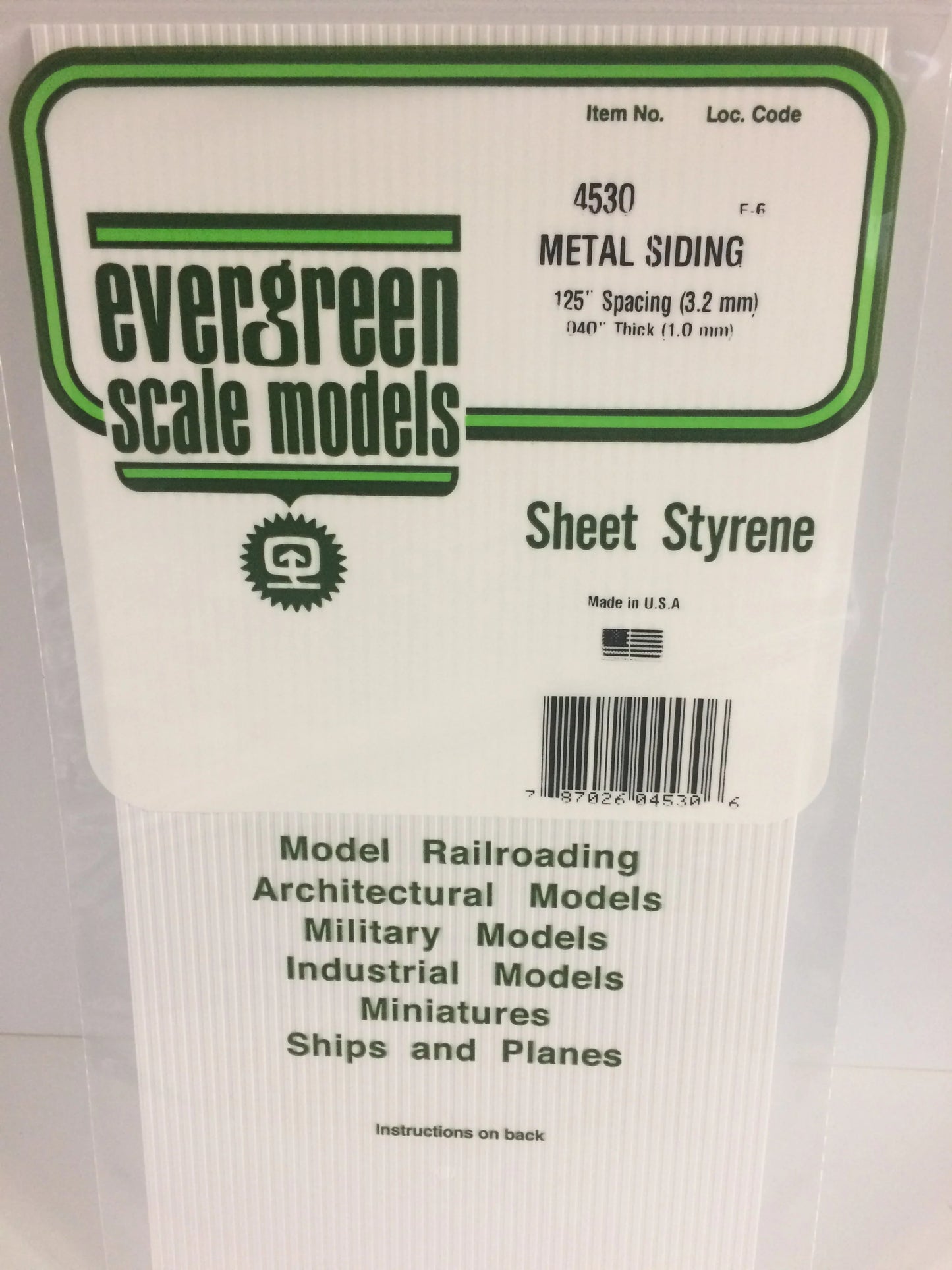 Evergreen White Polystyrene 0.125"(3.2mm) Metal Siding 0.040" / 1.0mm x 35cm (1pce) 4530