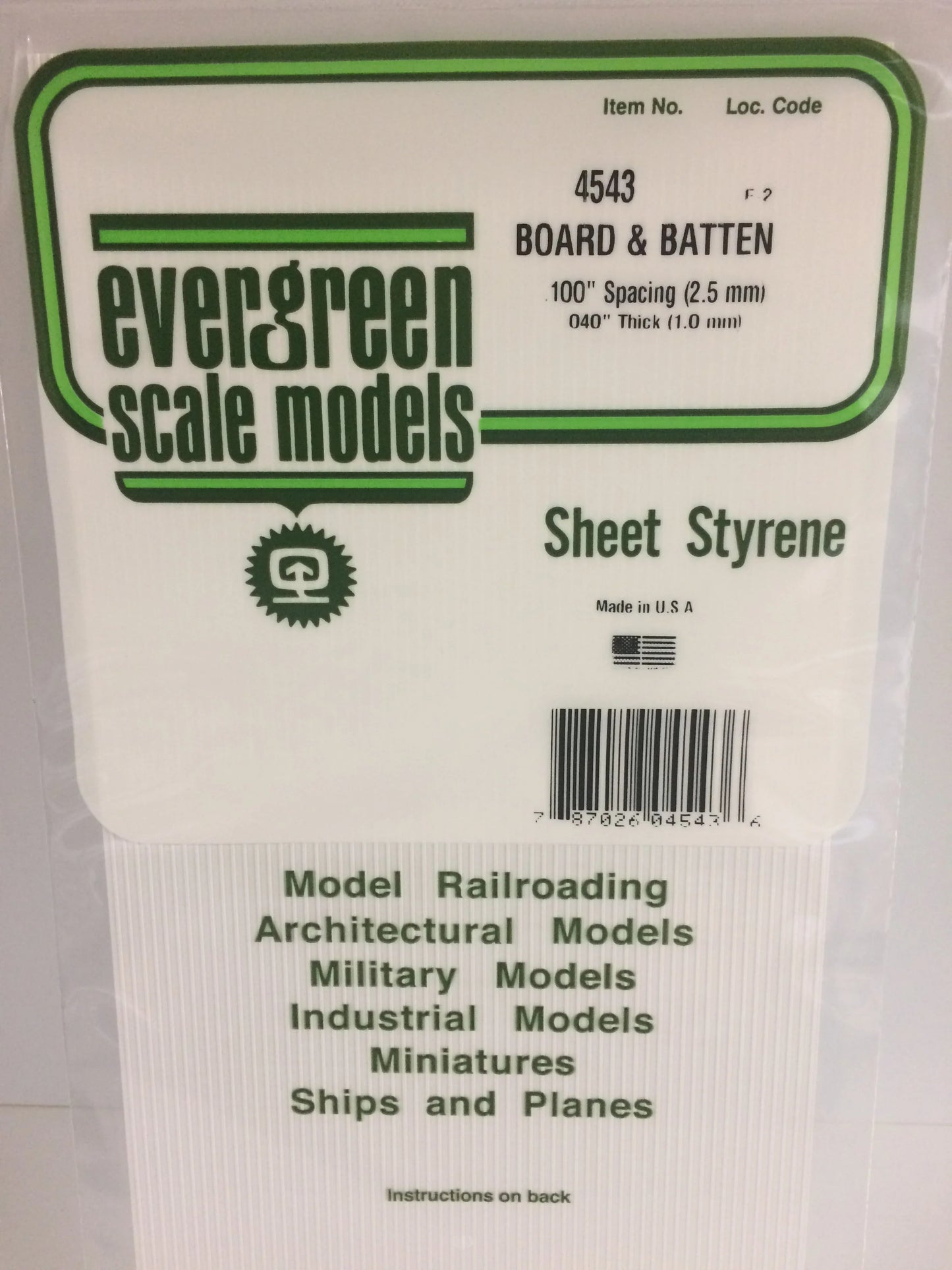 Evergreen White Polystyrene 0.100"(2.5mm) Board N Batten Siding 0.040" / 1.0mm x 35cm (1pce) 4543