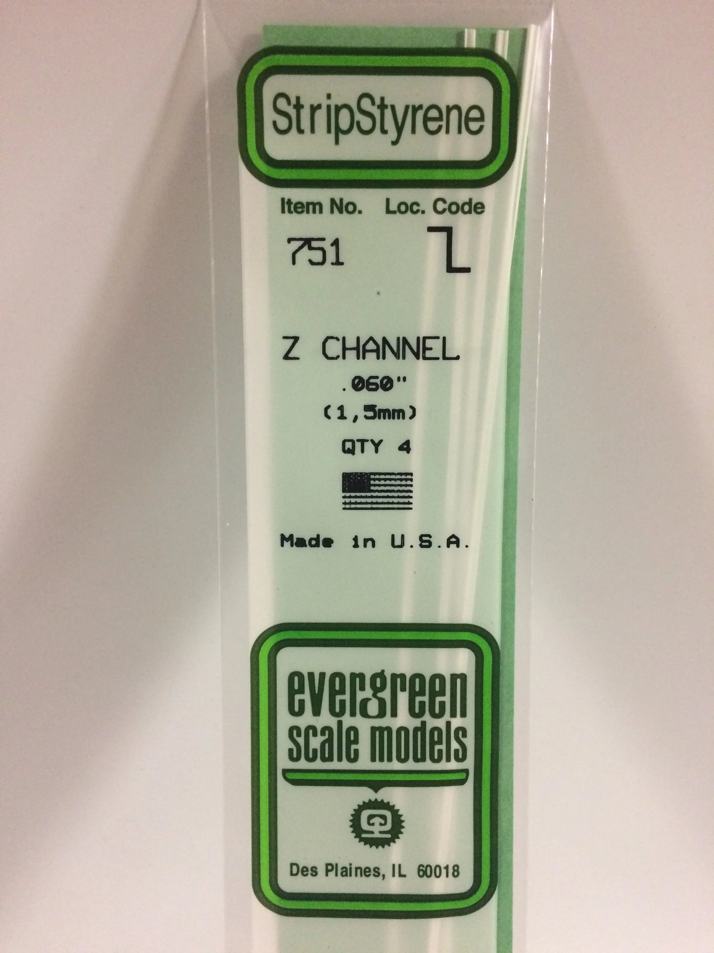 Evergreen White Polystyrene Z Channel 0.060" / 1.5mm x 35cm (4pce) 751