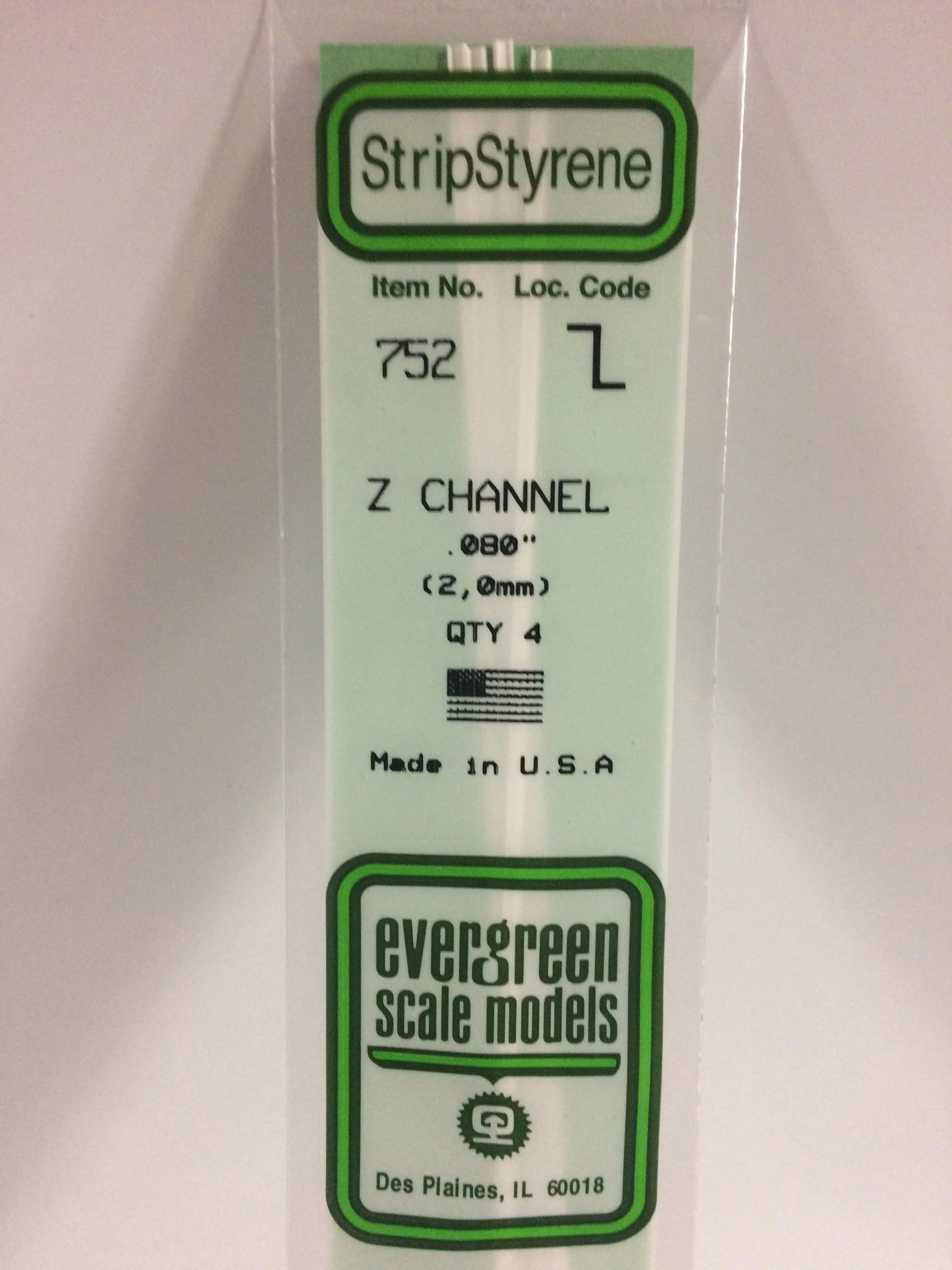 Evergreen White Polystyrene Z Channel 0.080" / 2.0mm x 35cm (4pce) 752
