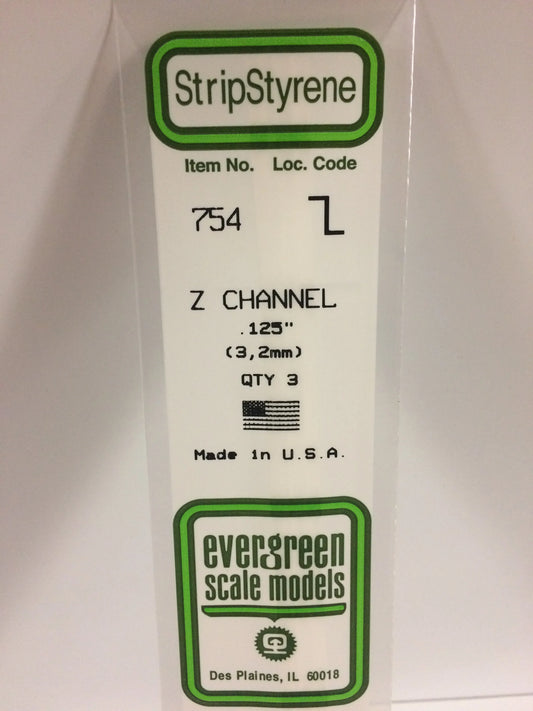 Evergreen White Polystyrene Z Channel 0.125" / 3.2mm x 35cm (3pce) 754