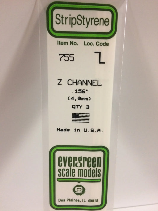 Evergreen White Polystyrene Z Channel 0.156" / 4.0mm x 35cm (3pce) 755
