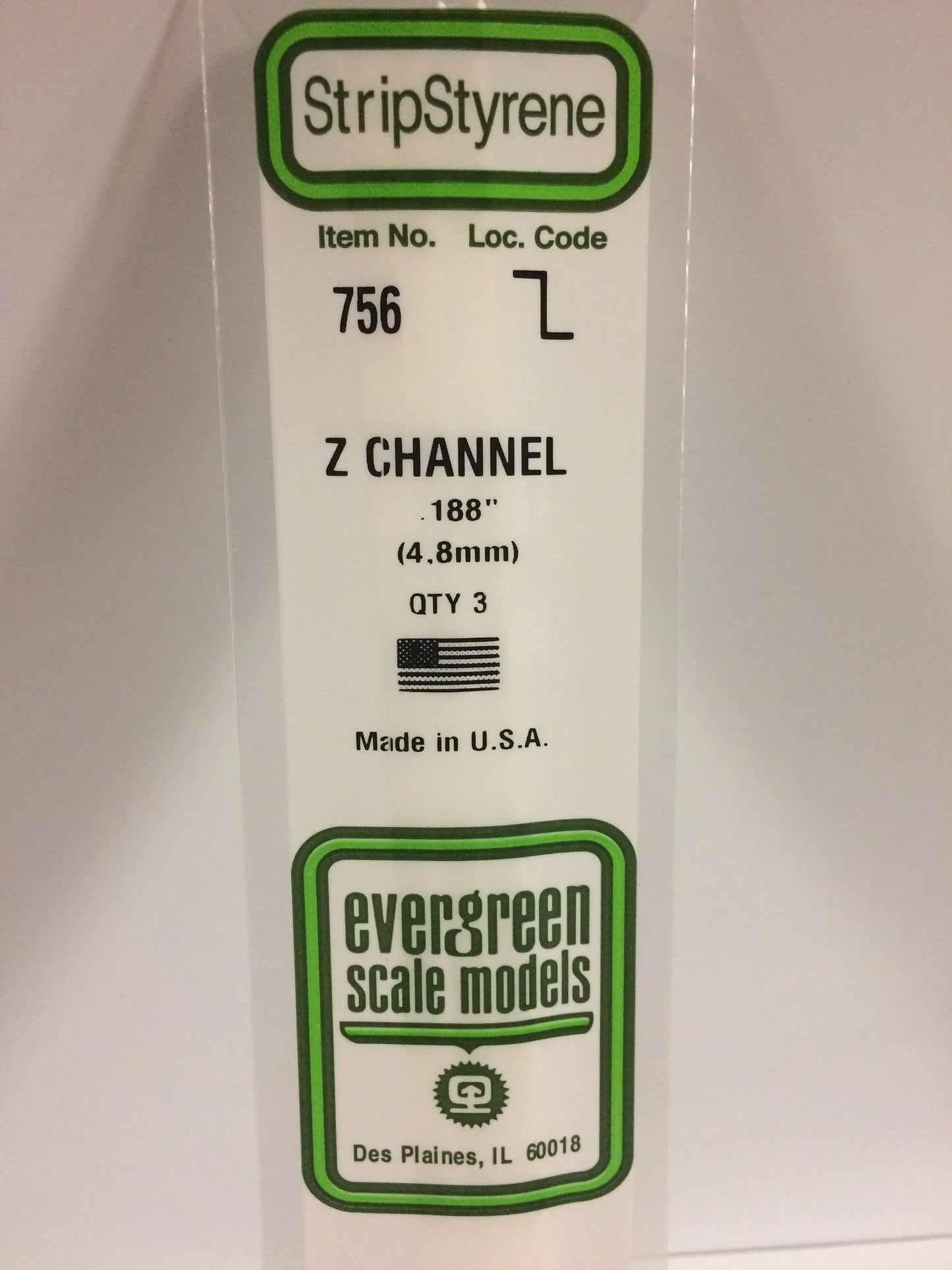 Evergreen White Polystyrene Z Channel 0.188" / 4.8mm x 35cm (3pce) 756