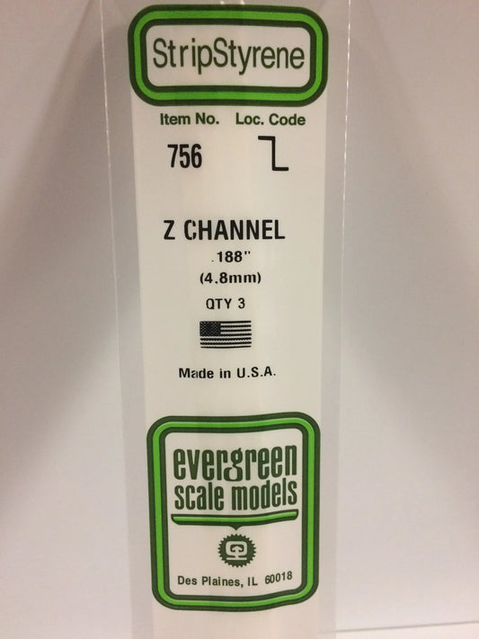 Evergreen White Polystyrene Z Channel 0.188" / 4.8mm x 35cm (3pce) 756