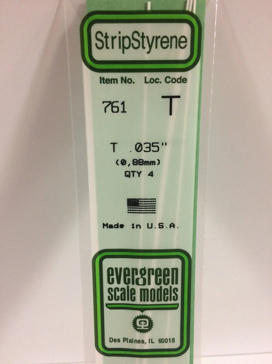 Evergreen White Polystyrene T Shape 0.035" / 0.88mm x 35cm (4pce) 761