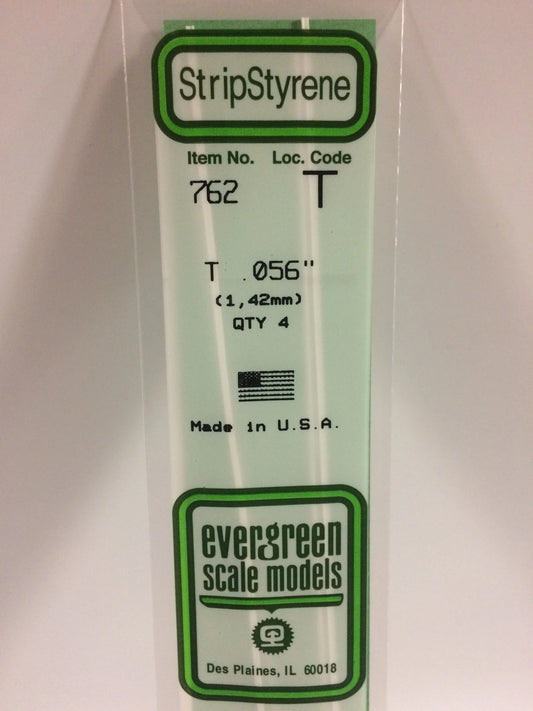 Evergreen White Polystyrene T Shape 0.056" / 1.42mm x 35cm (4pce) 762
