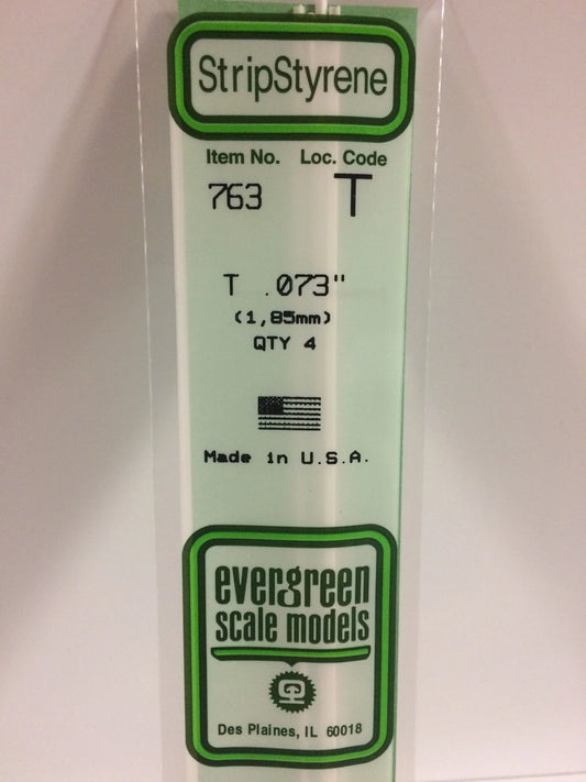 Evergreen White Polystyrene T Shape 0.073" / 1.85mm x 35cm (4pce) 763