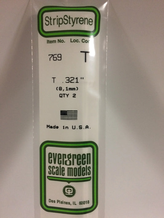 Evergreen White Polystyrene T Shape 0.321" / 8.1mm x 35cm (2pce) 769