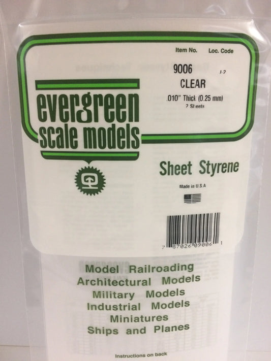 Evergreen Clear Polystyrene Sheet 0.010 x 6 x 12" / 0.25 x 150 x 300mm (pack of 2) 9006