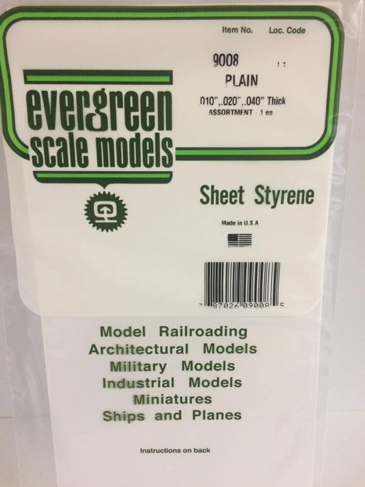 Evergreen White Polystyrene Assorted THICKNESS of 6 x 12" / 150 x 300mm Sheets (3pce) 9008
