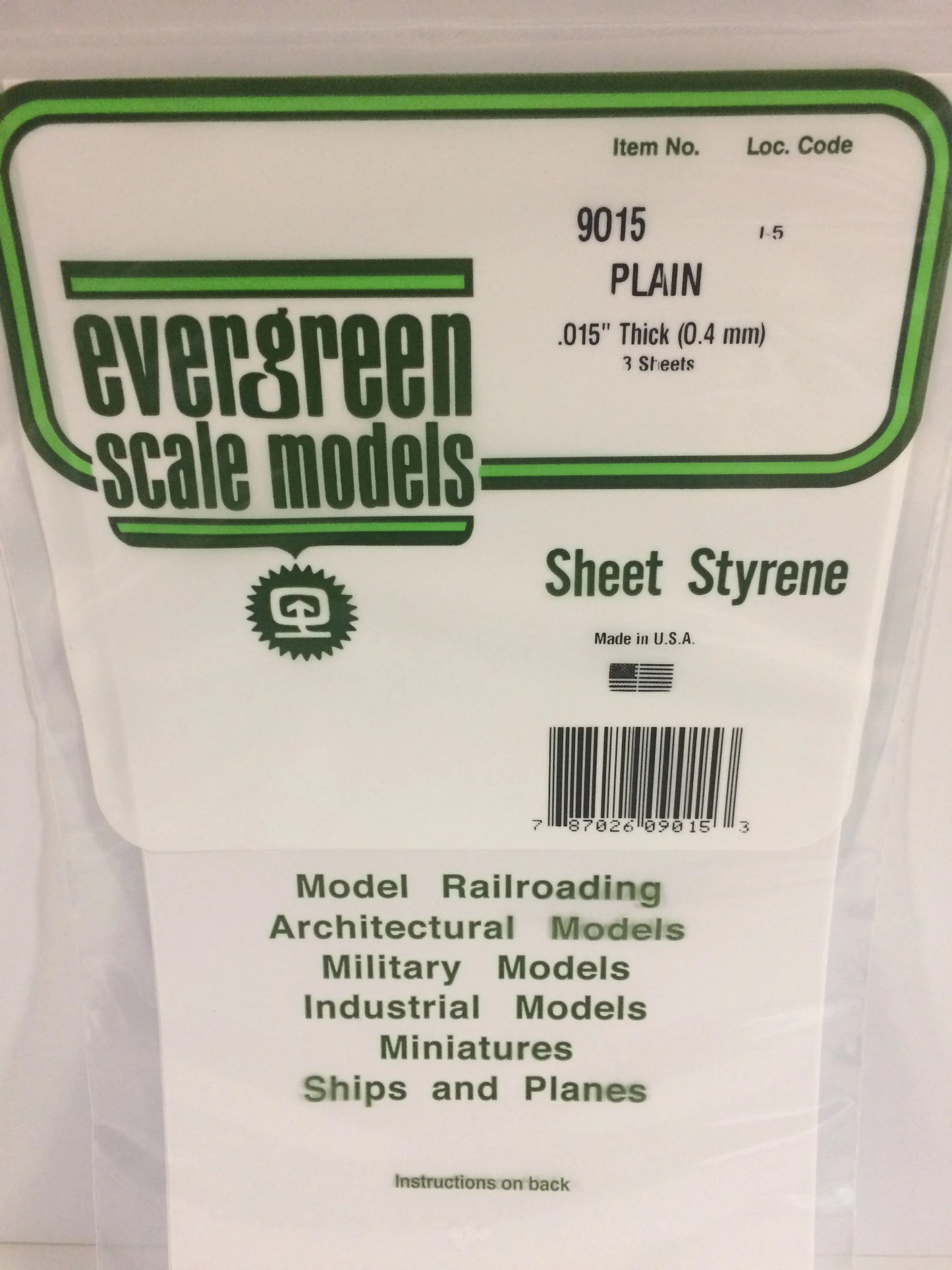 Evergreen White Polystyrene Sheet 0.015 x 6 x 12" / 0.38 x 150 x 300mm (3pce) 9015