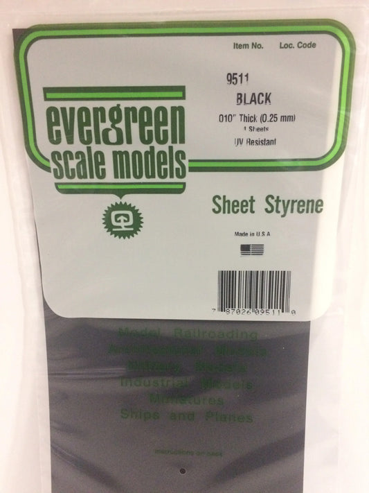 Evergreen BLACK Polystyrene Sheet 0.010 x 6 x 12" / 0.25 x 150 x 300mm (4pce) 9511